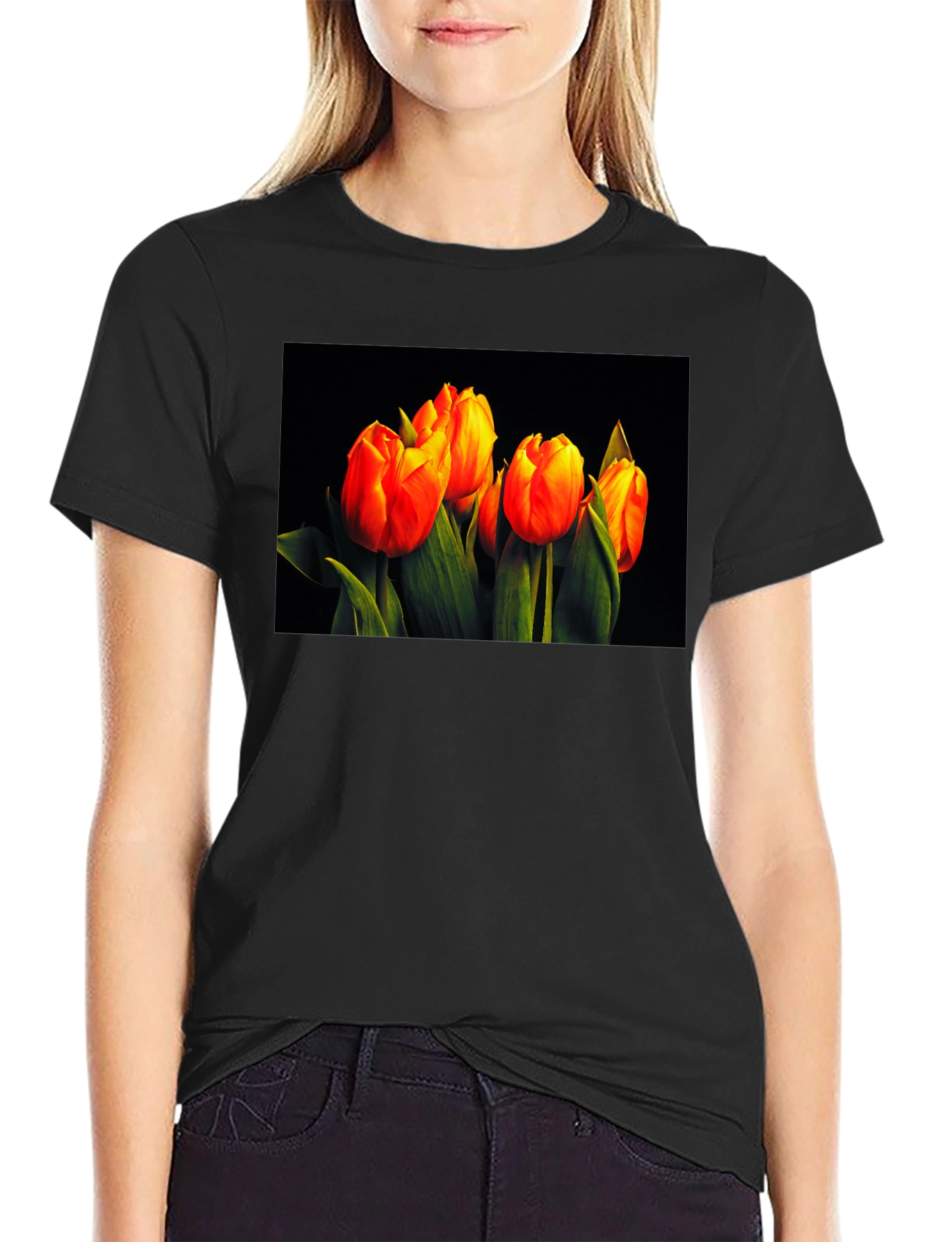 Tulip Print Black T-Shirt