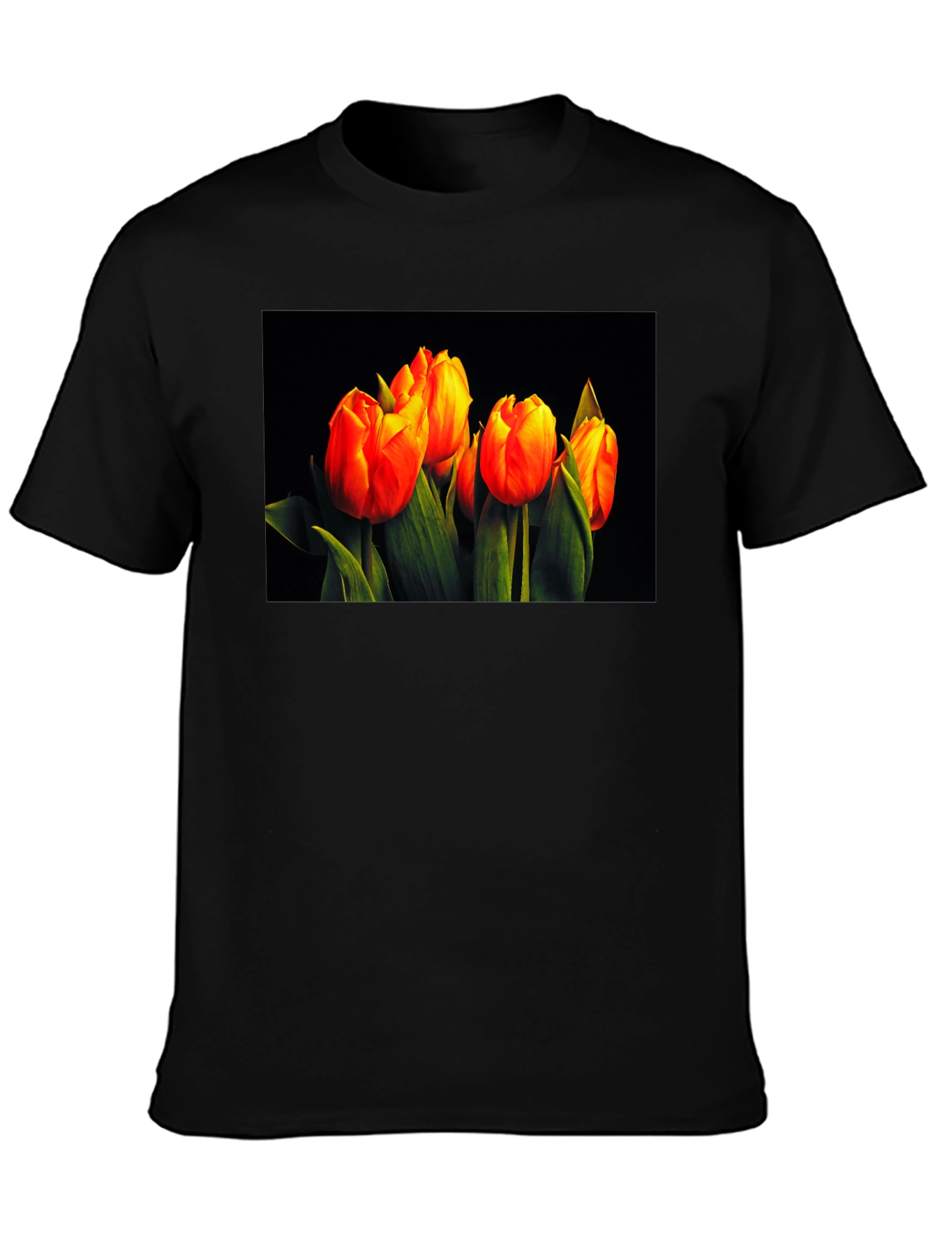 Tulip Print Black T-Shirt