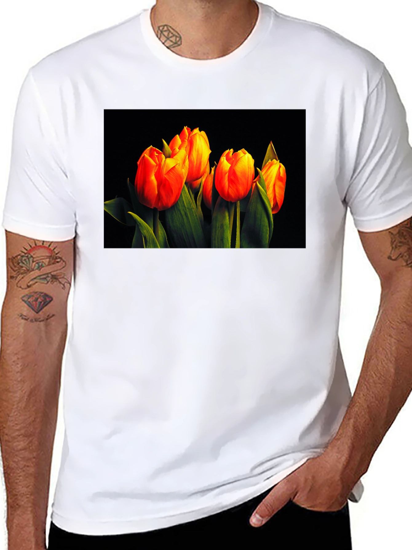 Tulip Print Black T-Shirt
