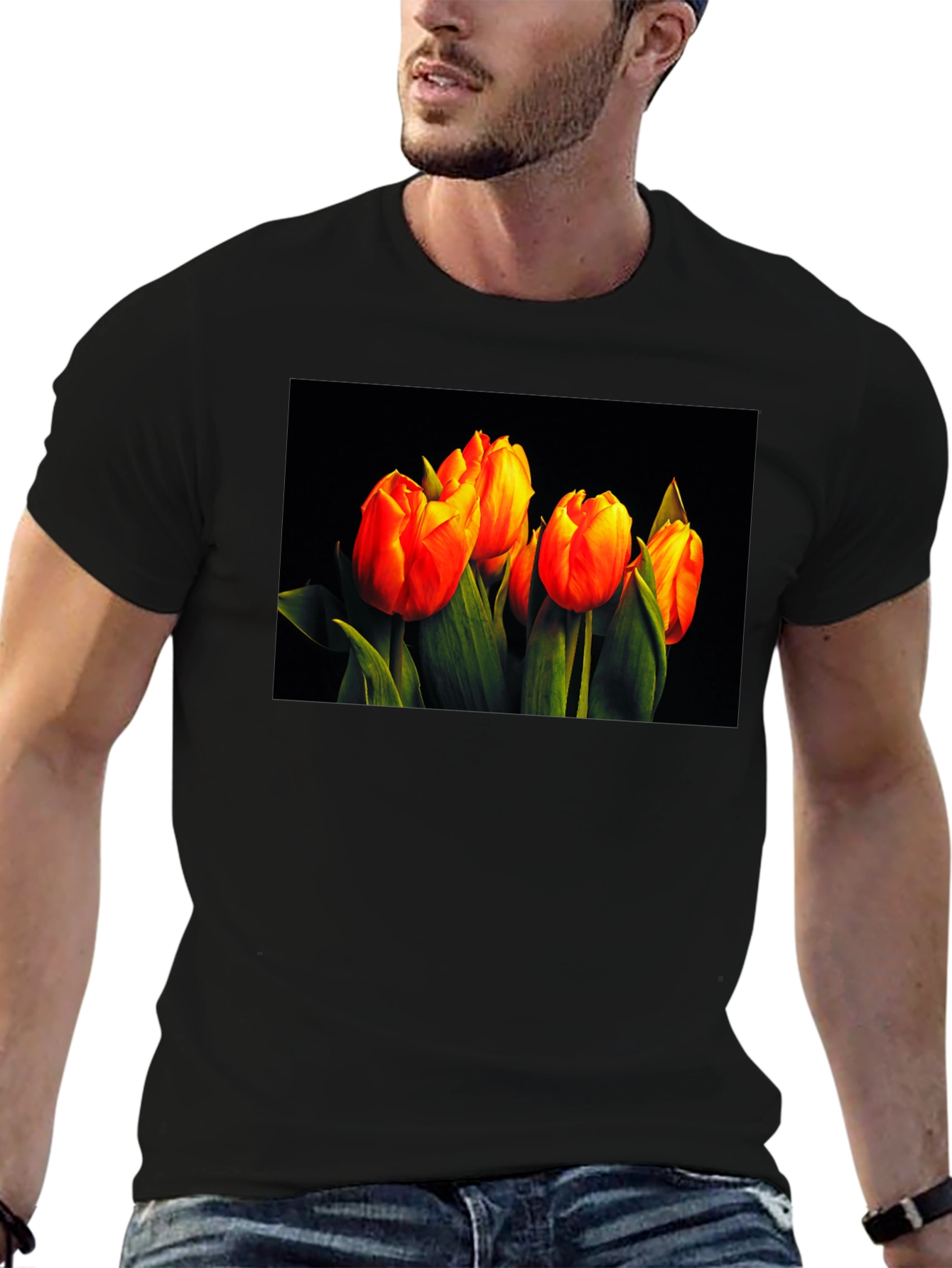 Tulip Print Black T-Shirt