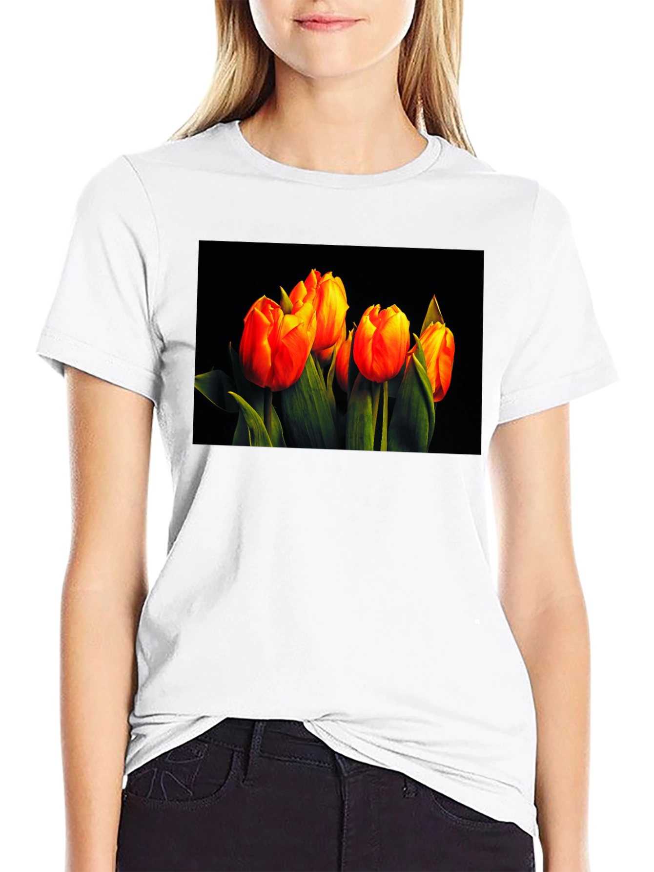 Tulip Print Black T-Shirt
