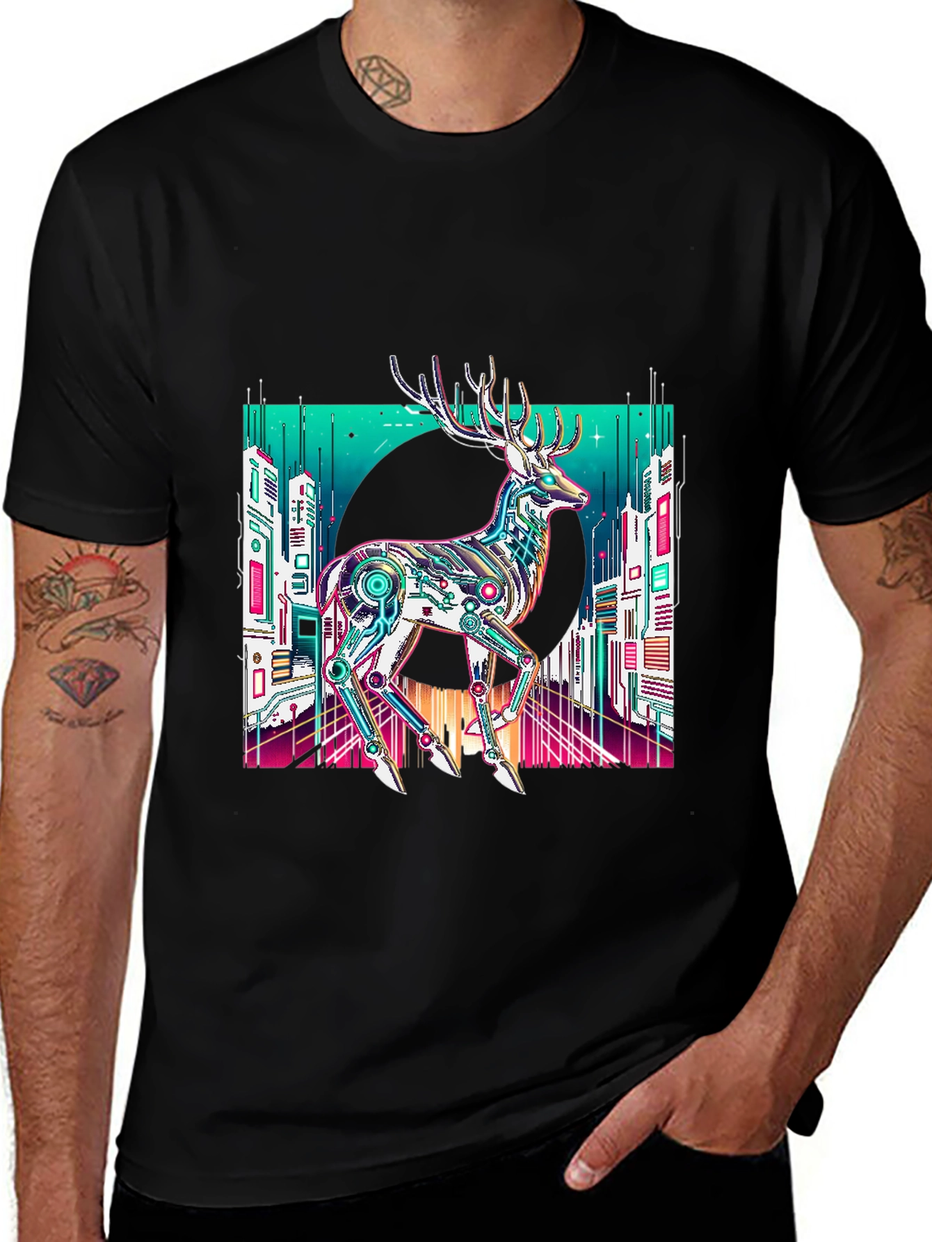 Cyberpunk Deer Graphic T-Shirt