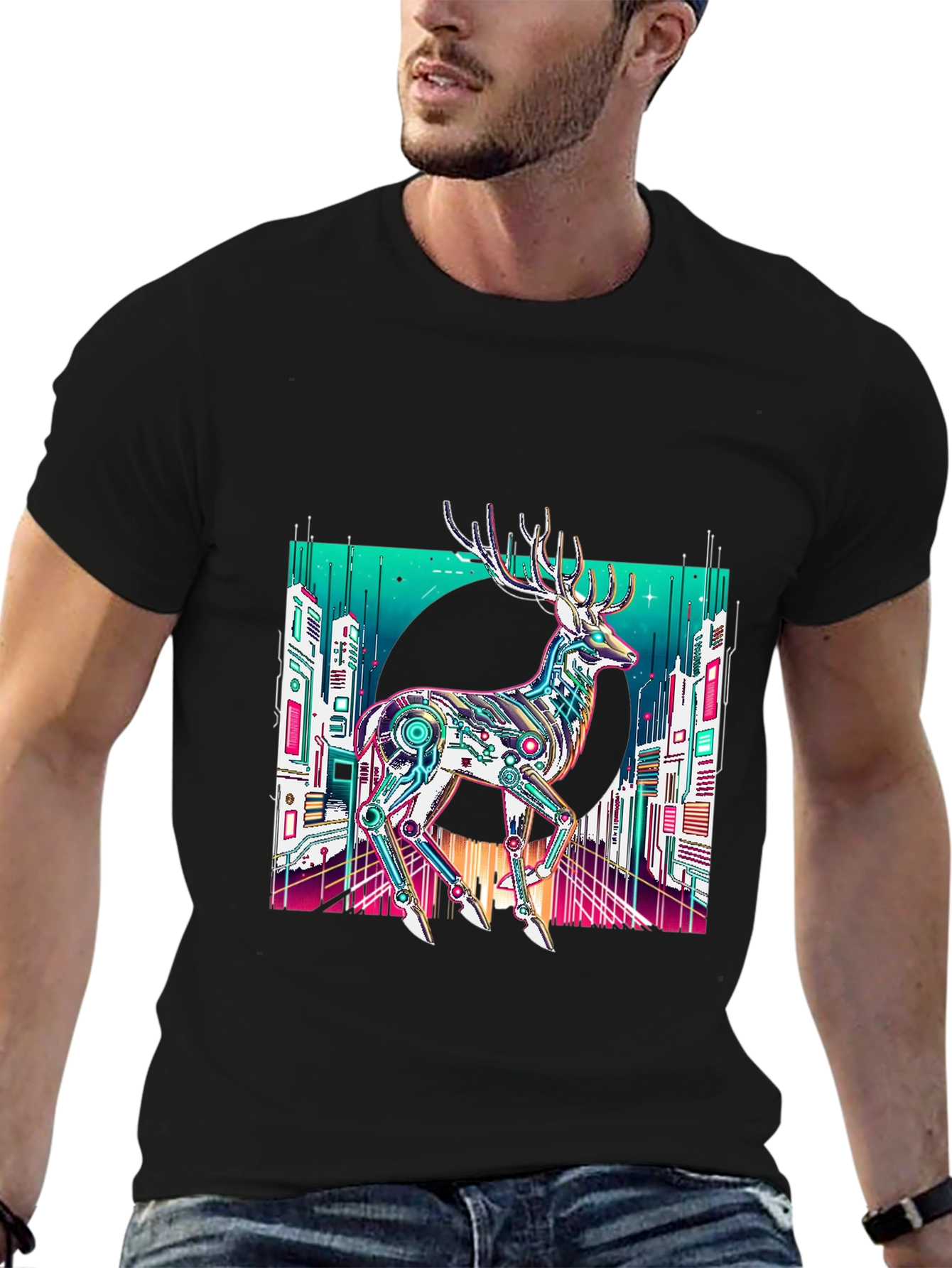Cyberpunk Deer Graphic T-Shirt