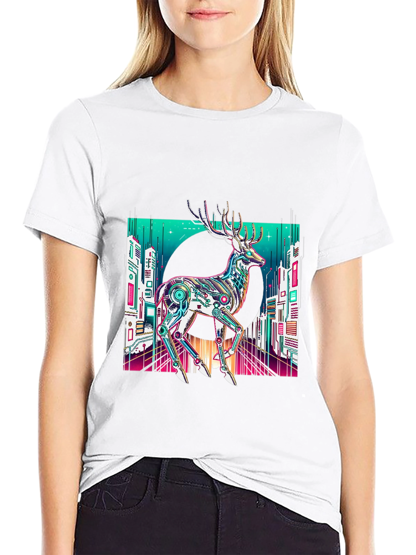 Cyberpunk Deer Graphic T-Shirt