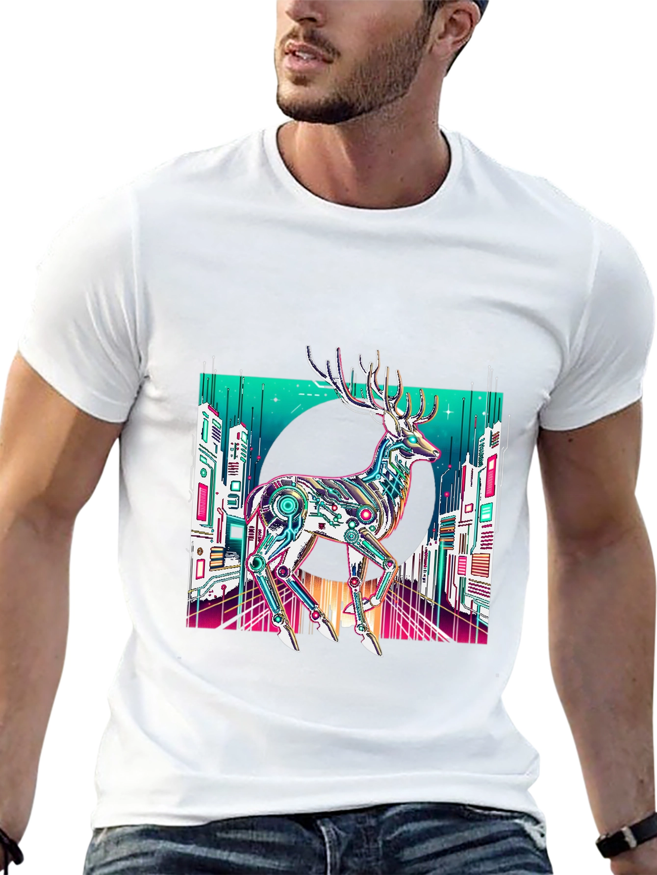 Cyberpunk Deer Graphic T-Shirt