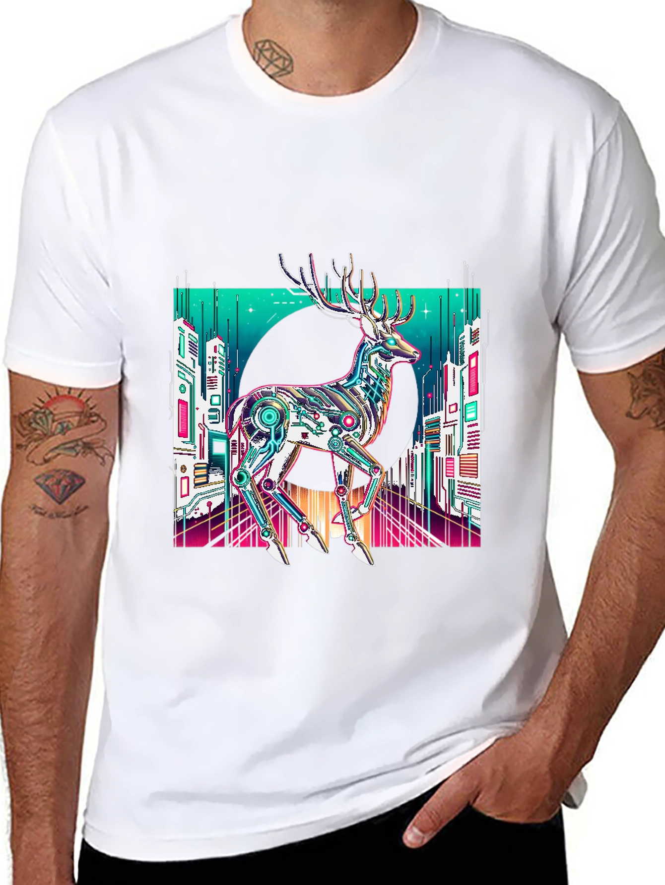 Cyberpunk Deer Graphic T-Shirt