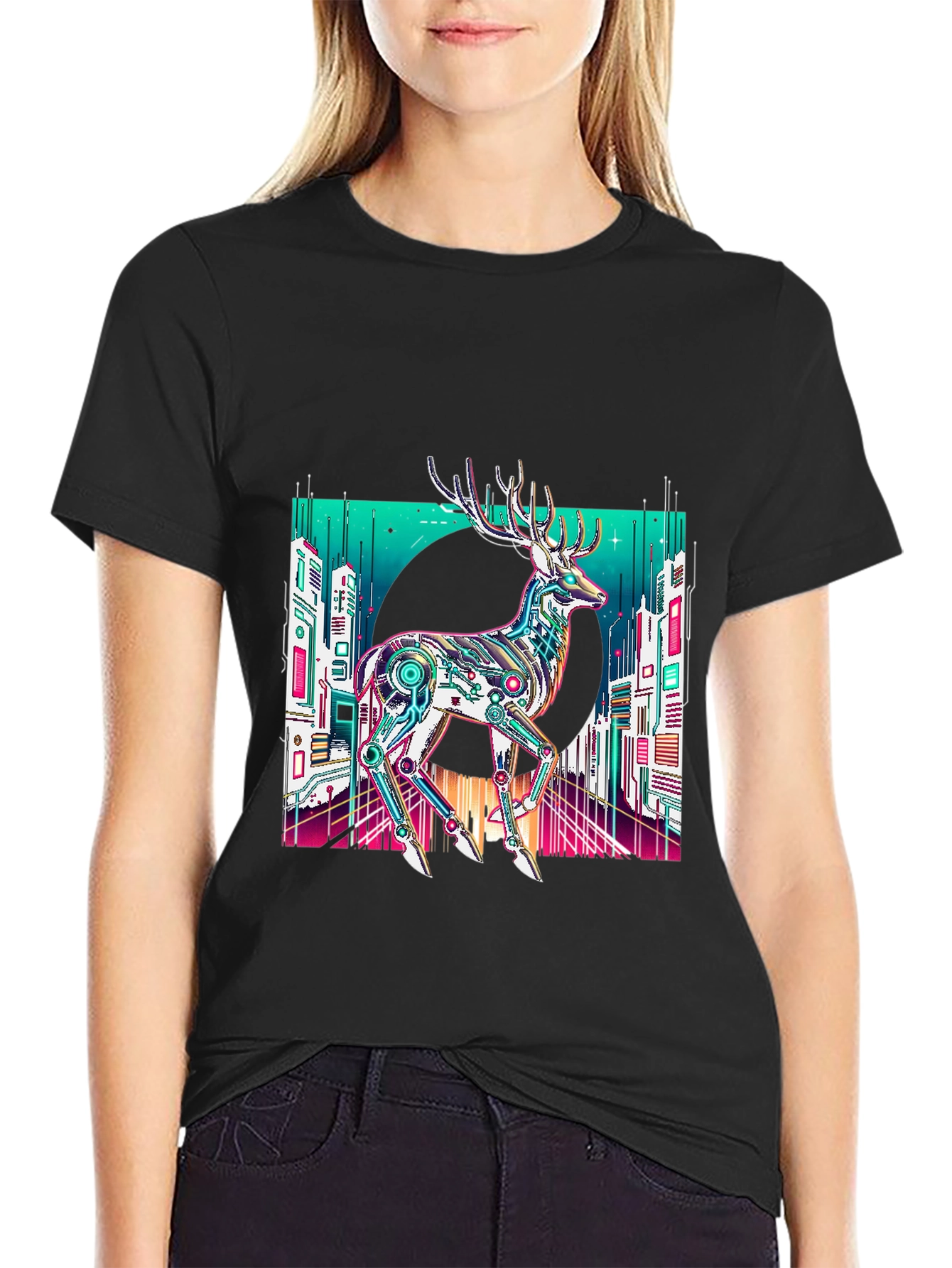 Cyberpunk Deer Graphic T-Shirt
