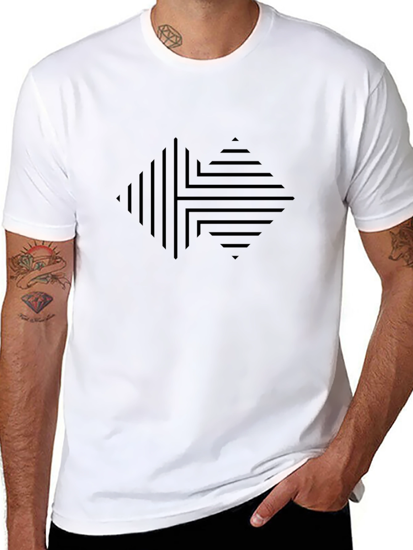 Modern Geometric Graphic Print Black T-Shirt