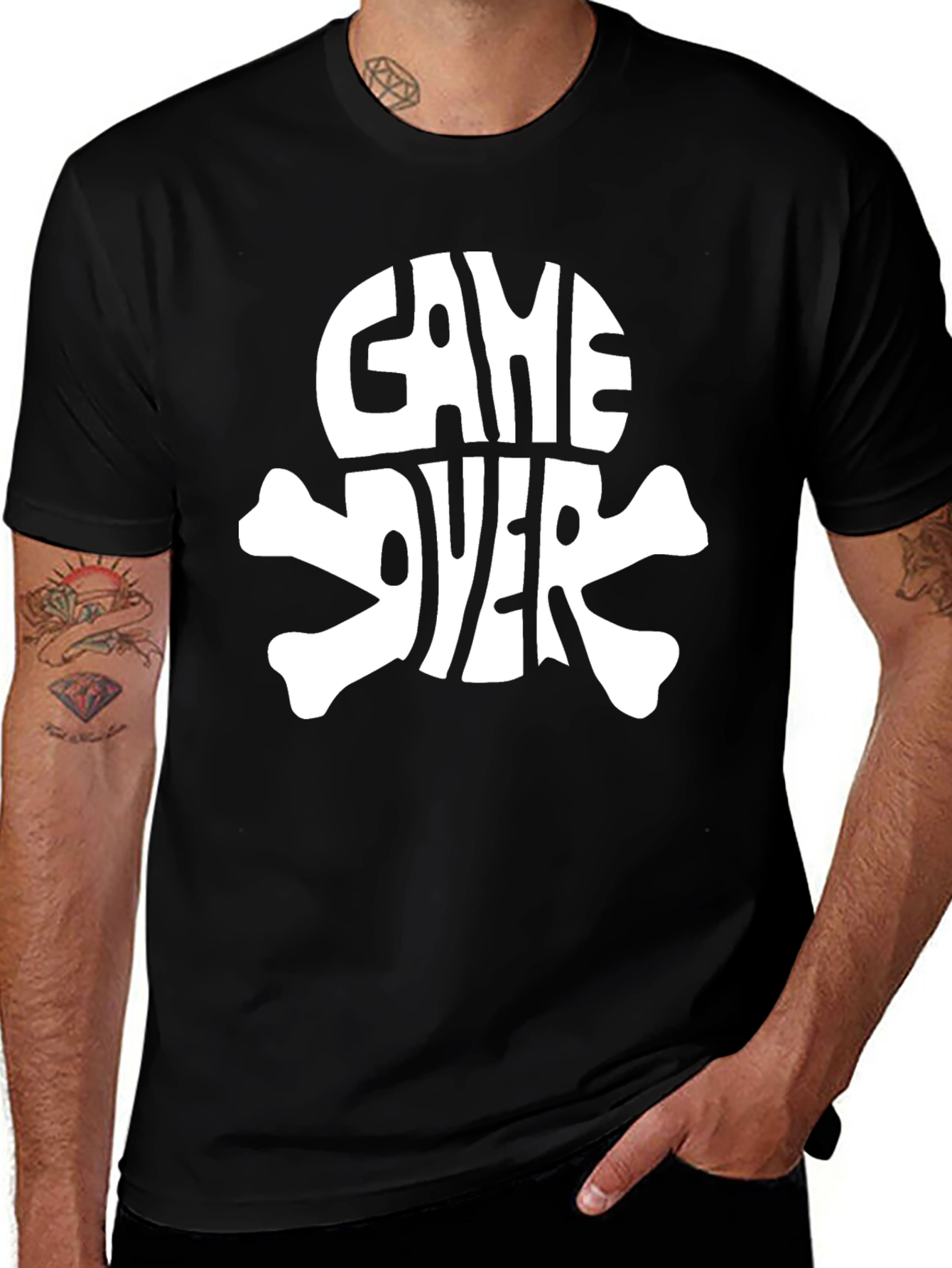 Game Over Skull Graphic Black T-Shirt