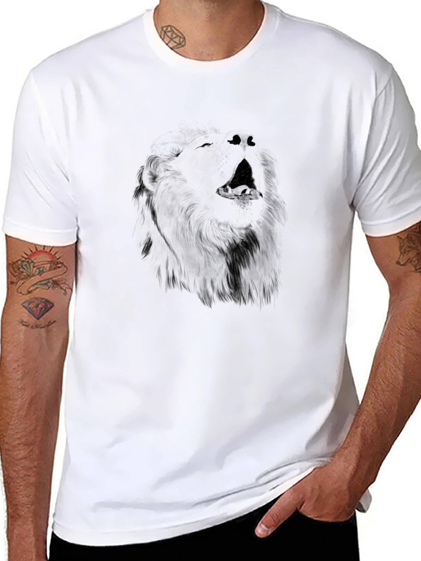 Black T-Shirt with Wolf Graphic