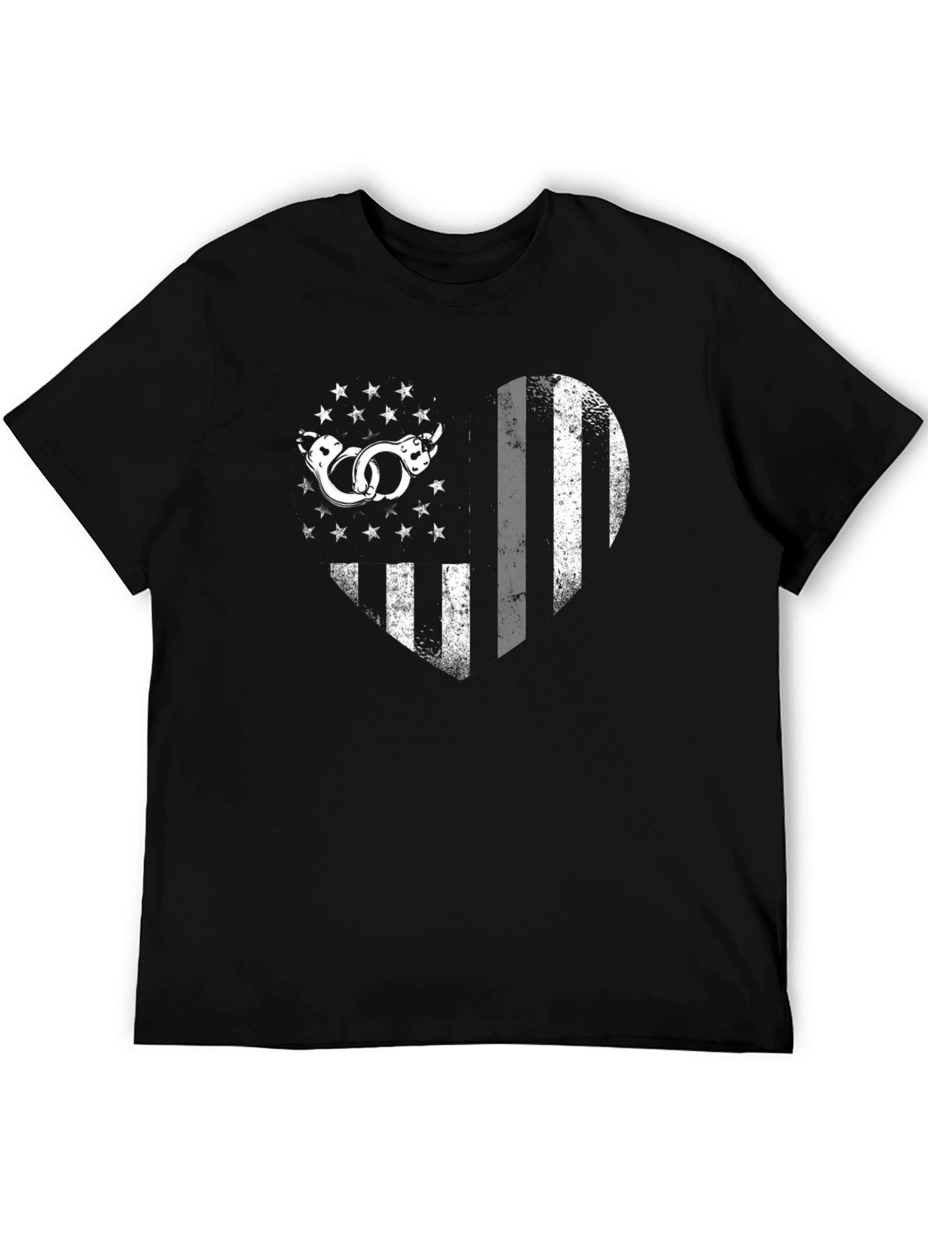 Distressed American Flag Heart Handcuffs T-Shirt
