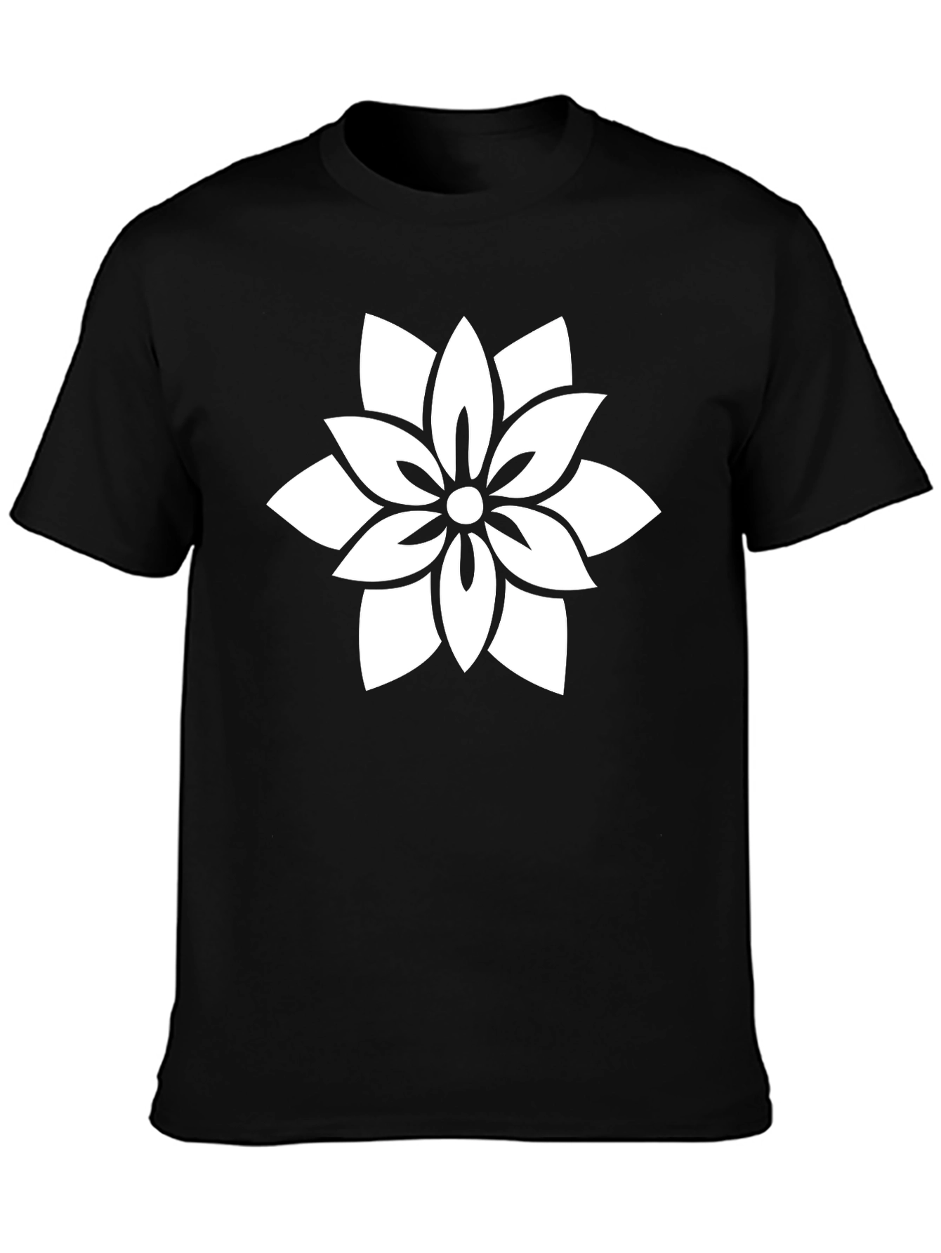 Black T-Shirt with White Floral Design