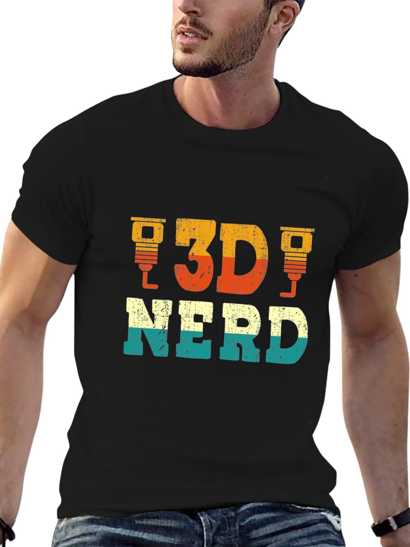 3D Nerd Graphic Tee - Black Casual T-Shirt