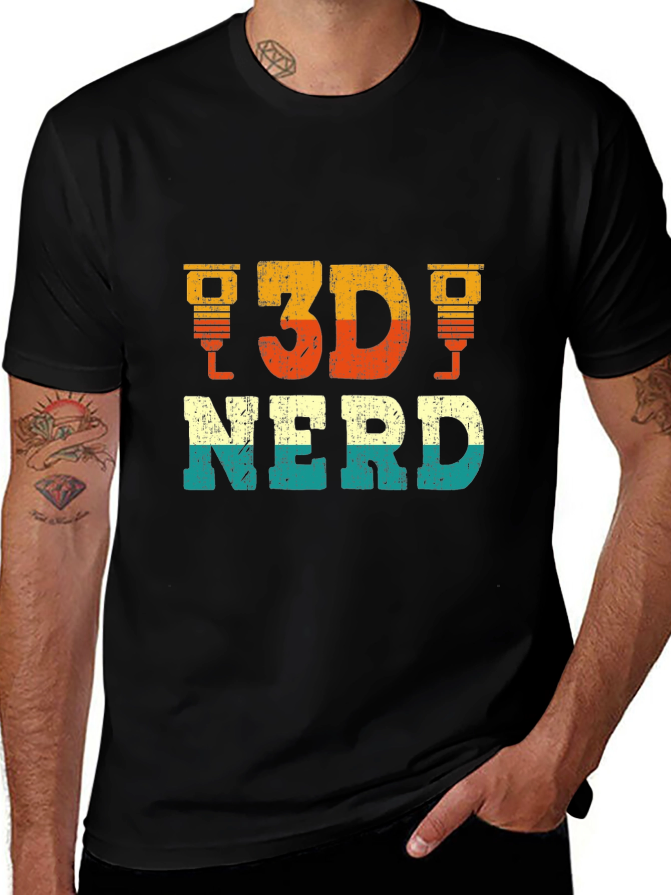 3D Nerd Graphic Tee - Black Casual T-Shirt