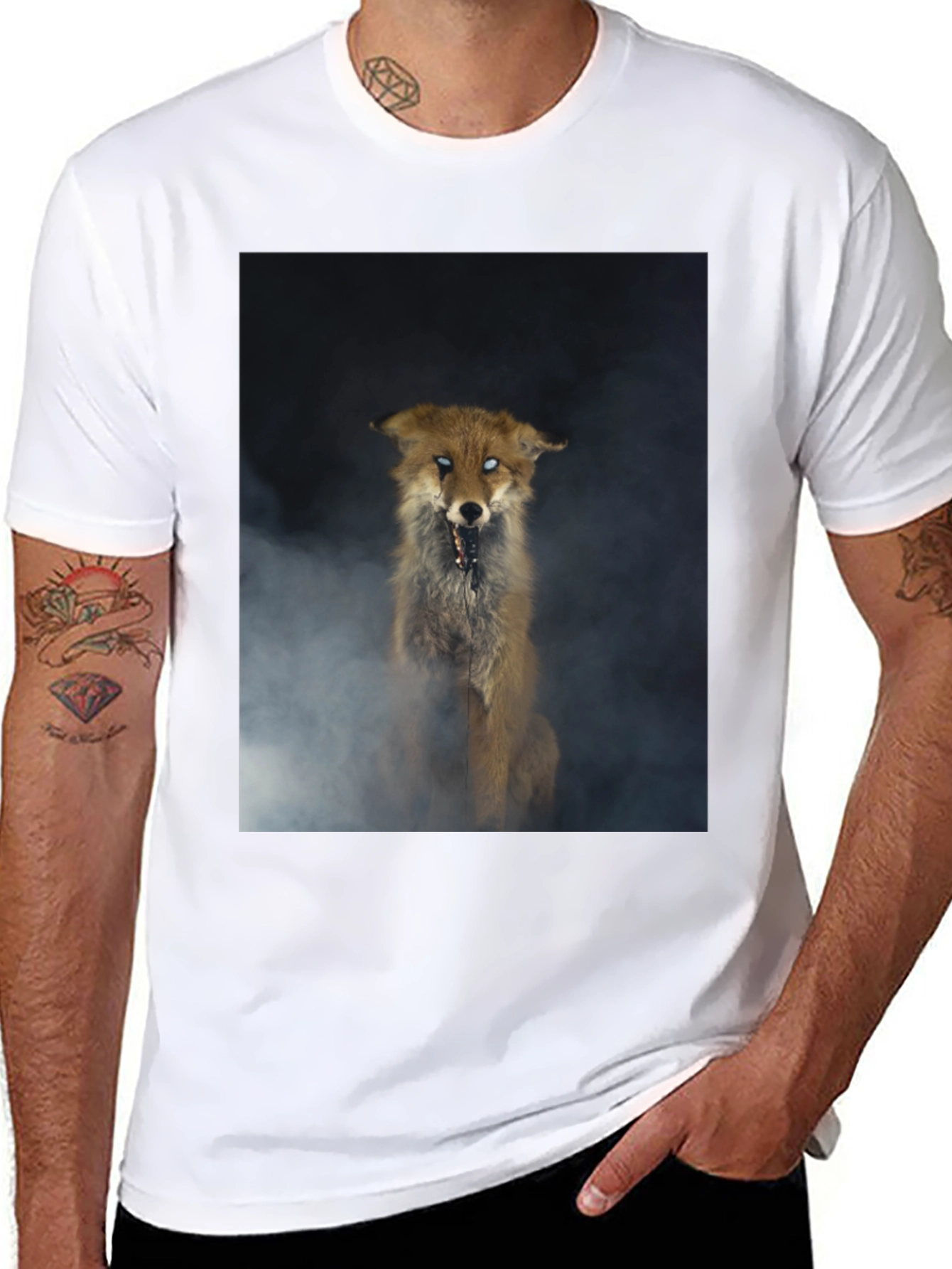 Creepy Fox Graphic Tee - Mens Black T-Shirt