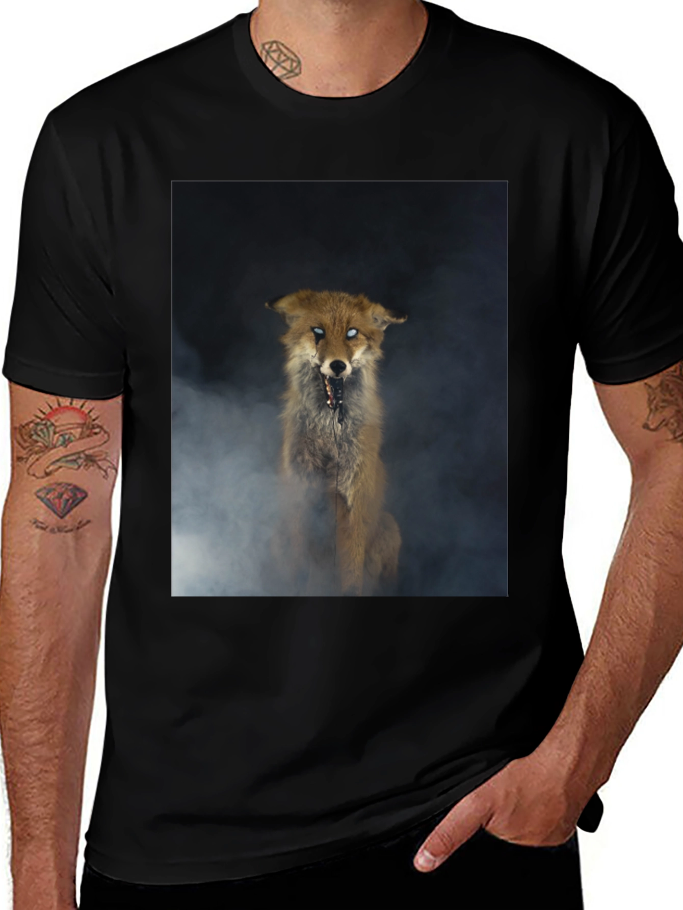 Creepy Fox Graphic Tee - Mens Black T-Shirt