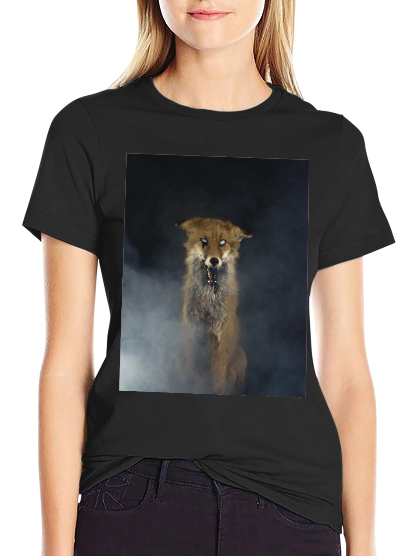 Creepy Fox Graphic Tee - Mens Black T-Shirt