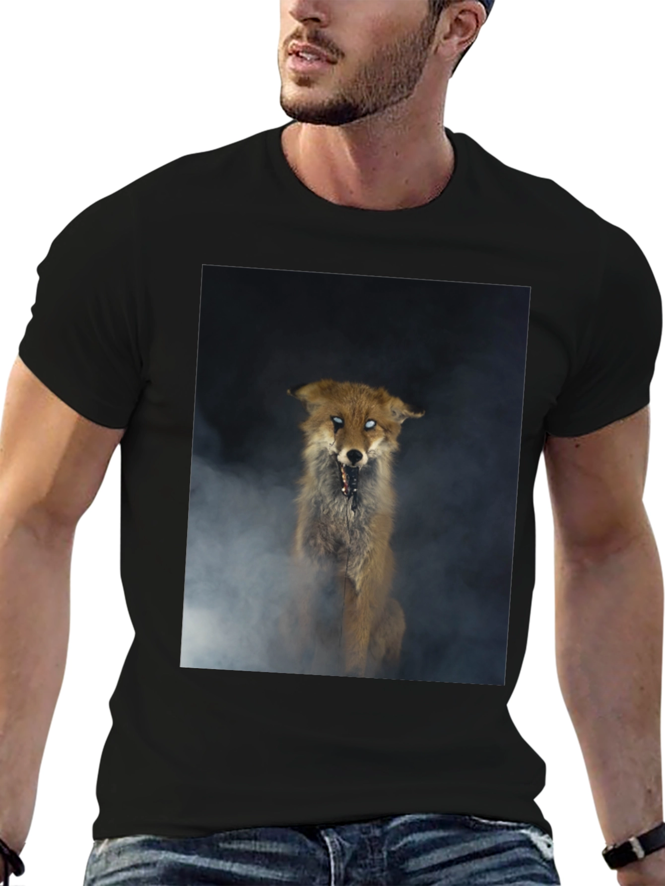 Creepy Fox Graphic Tee - Mens Black T-Shirt