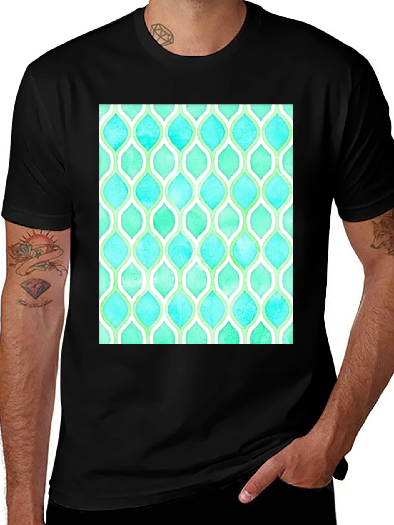Aqua & Green Patterned T-Shirt