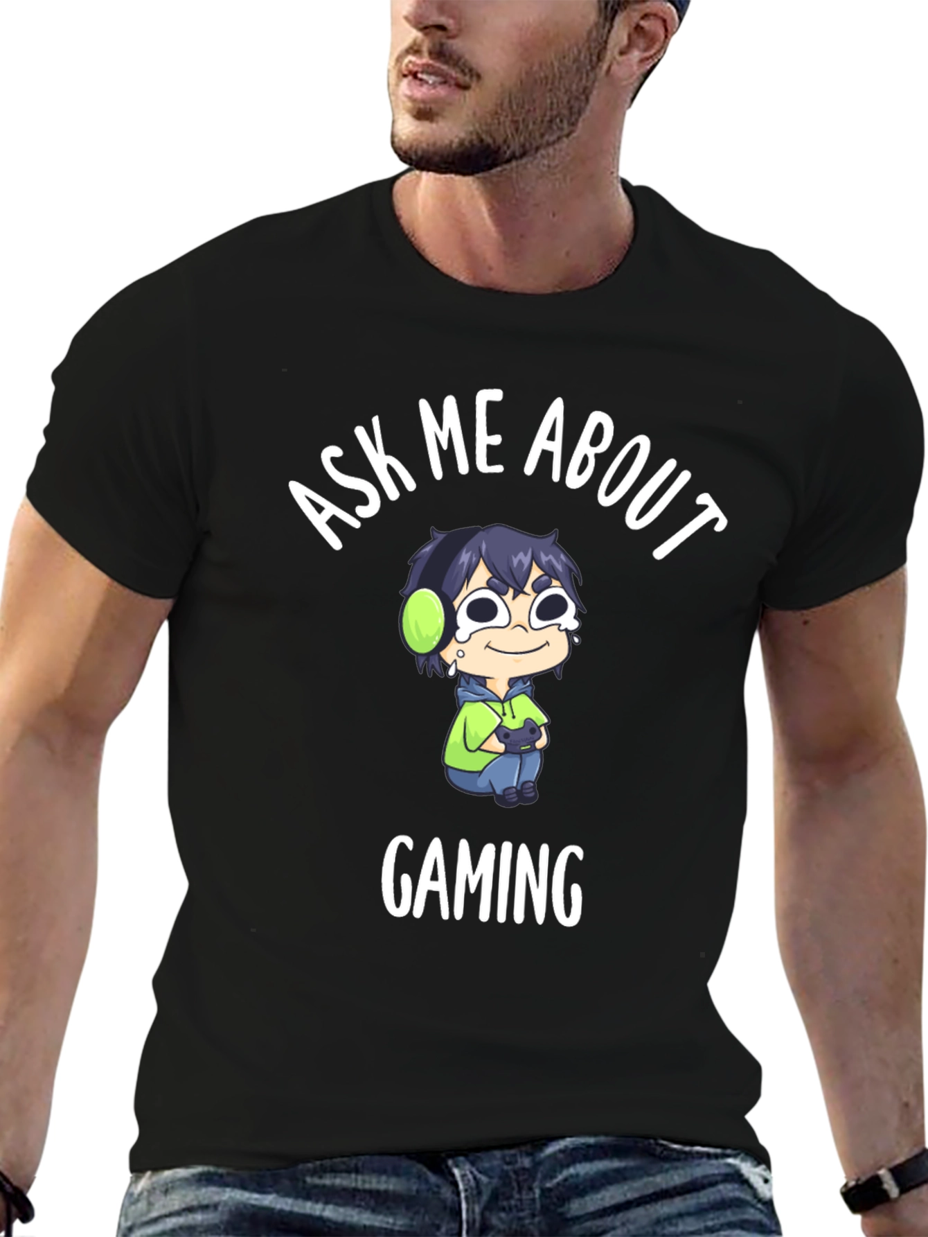 Ask Me About Gaming T-Shirt - Gamer Cartoon Design
