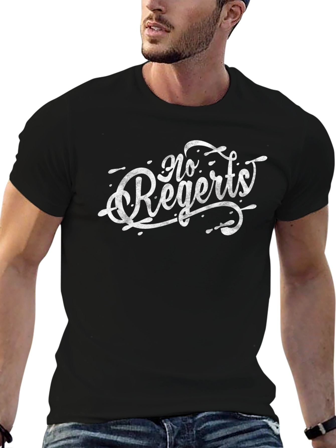 No Regerts Graphic Tee - Classic Black Cotton Shirt
