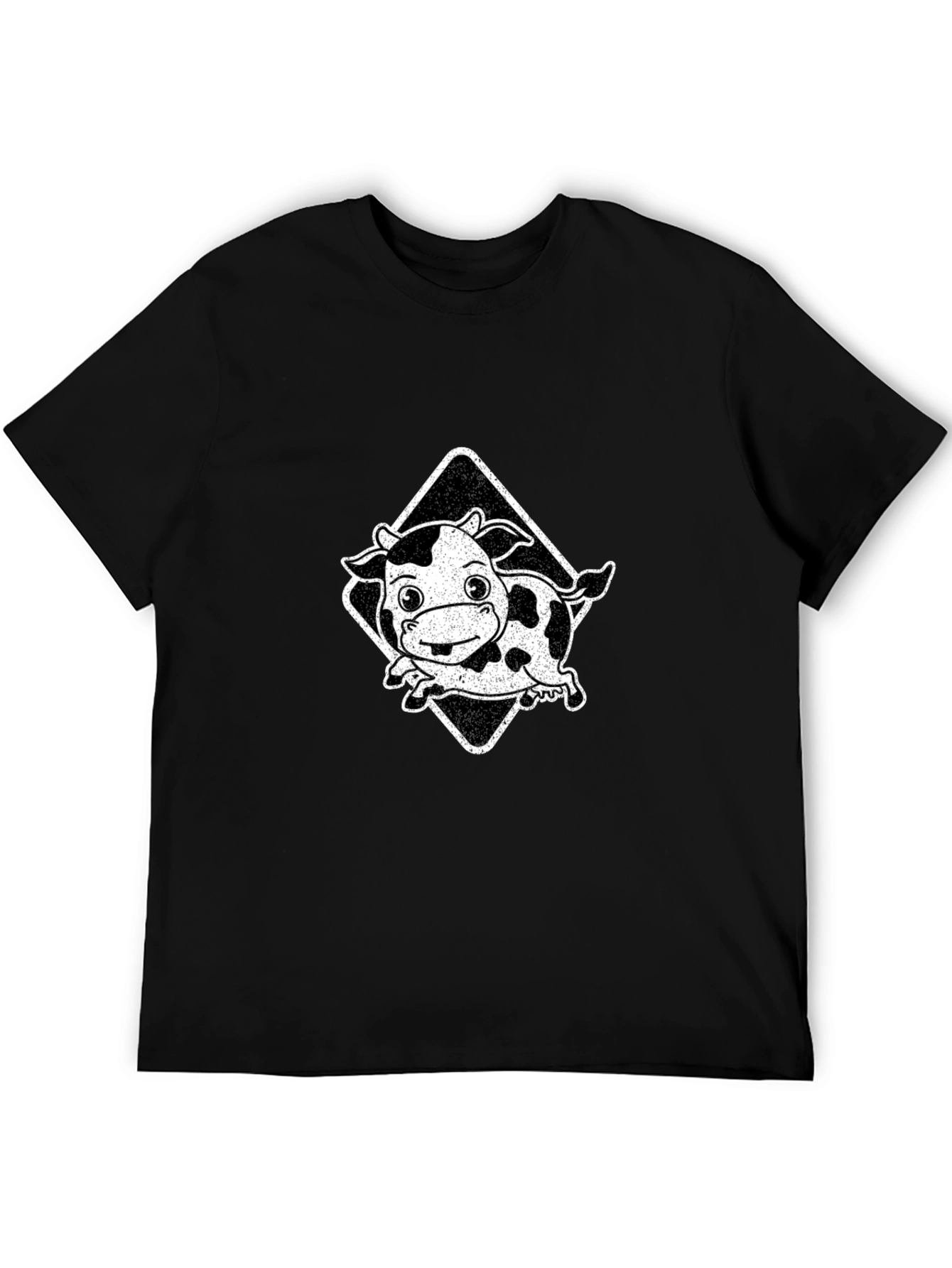 Cartoon Cow Graphic Tee - Black