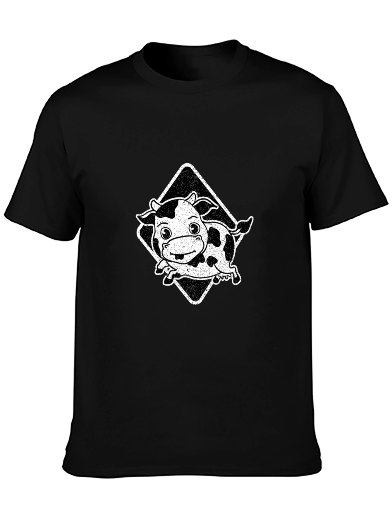 Cartoon Cow Graphic Tee - Black