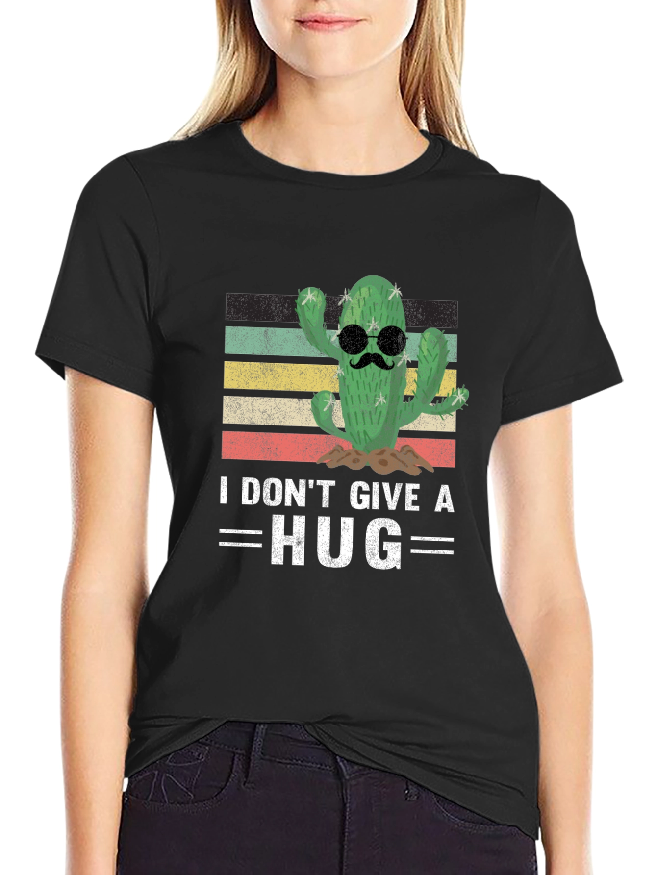 I Dont Give A Hug Cactus Graphic T-Shirt