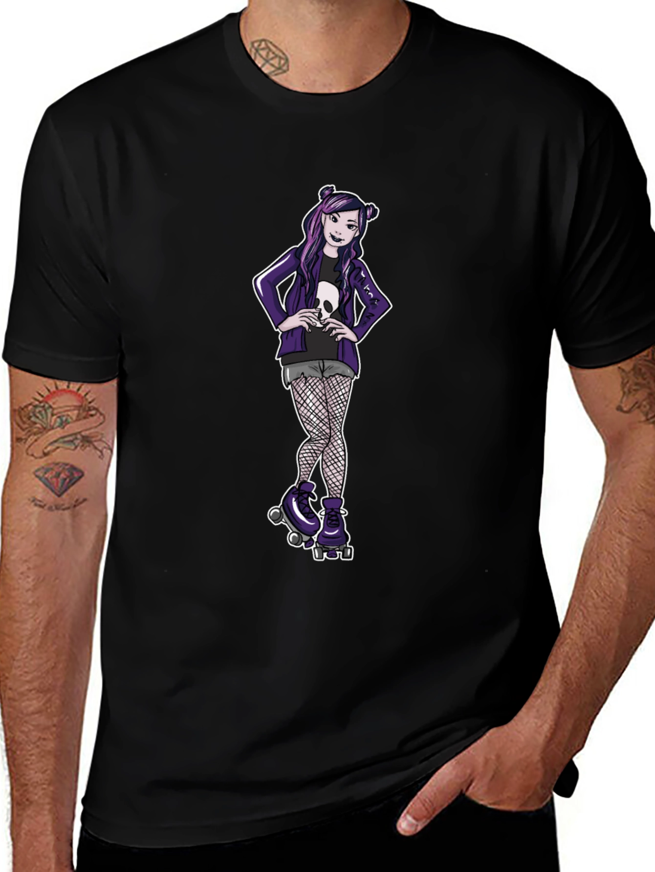 Gothic Girl on Skates Black T-Shirt