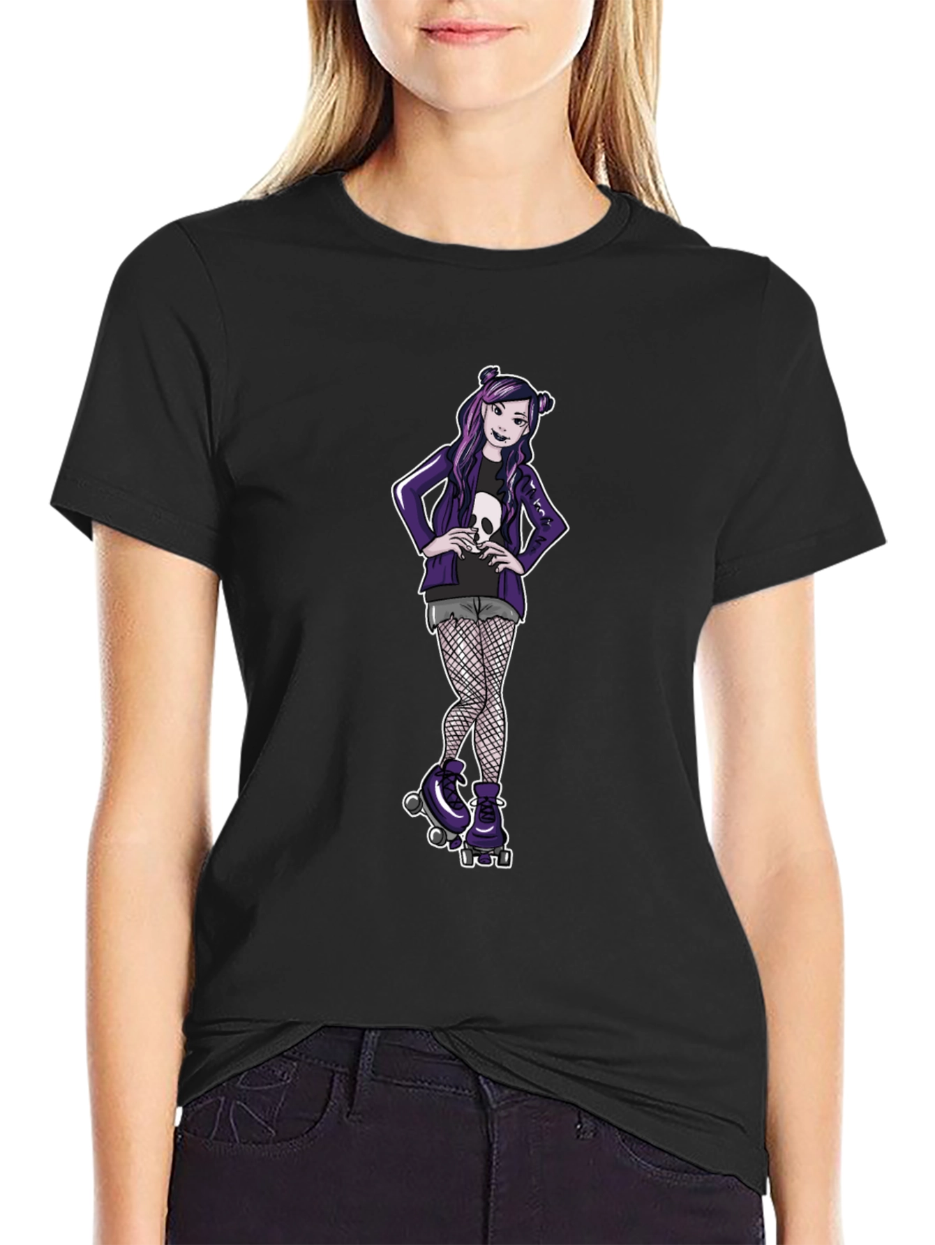 Gothic Girl on Skates Black T-Shirt