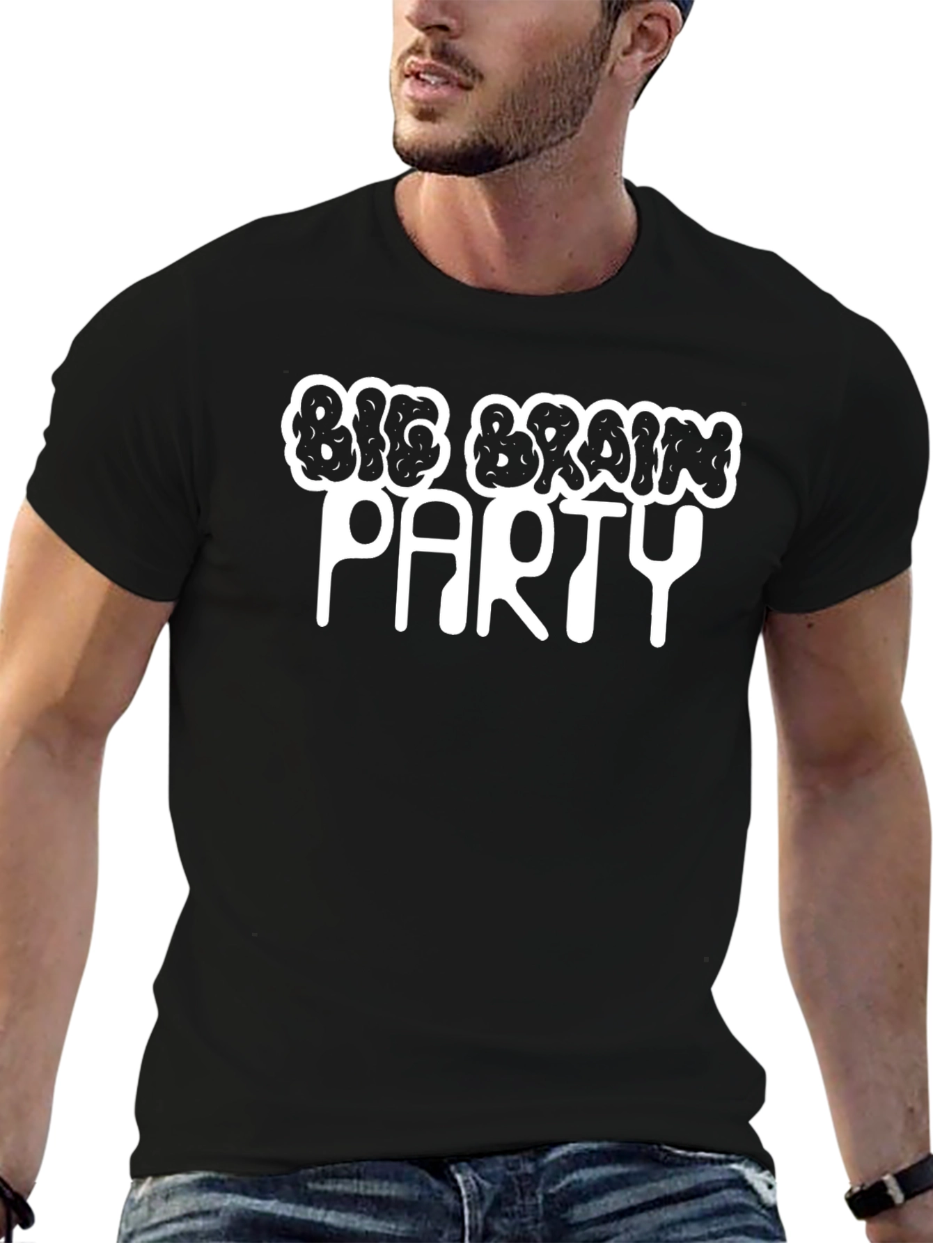 Big Brain Party Graphic Tee - Black Casual Shirt