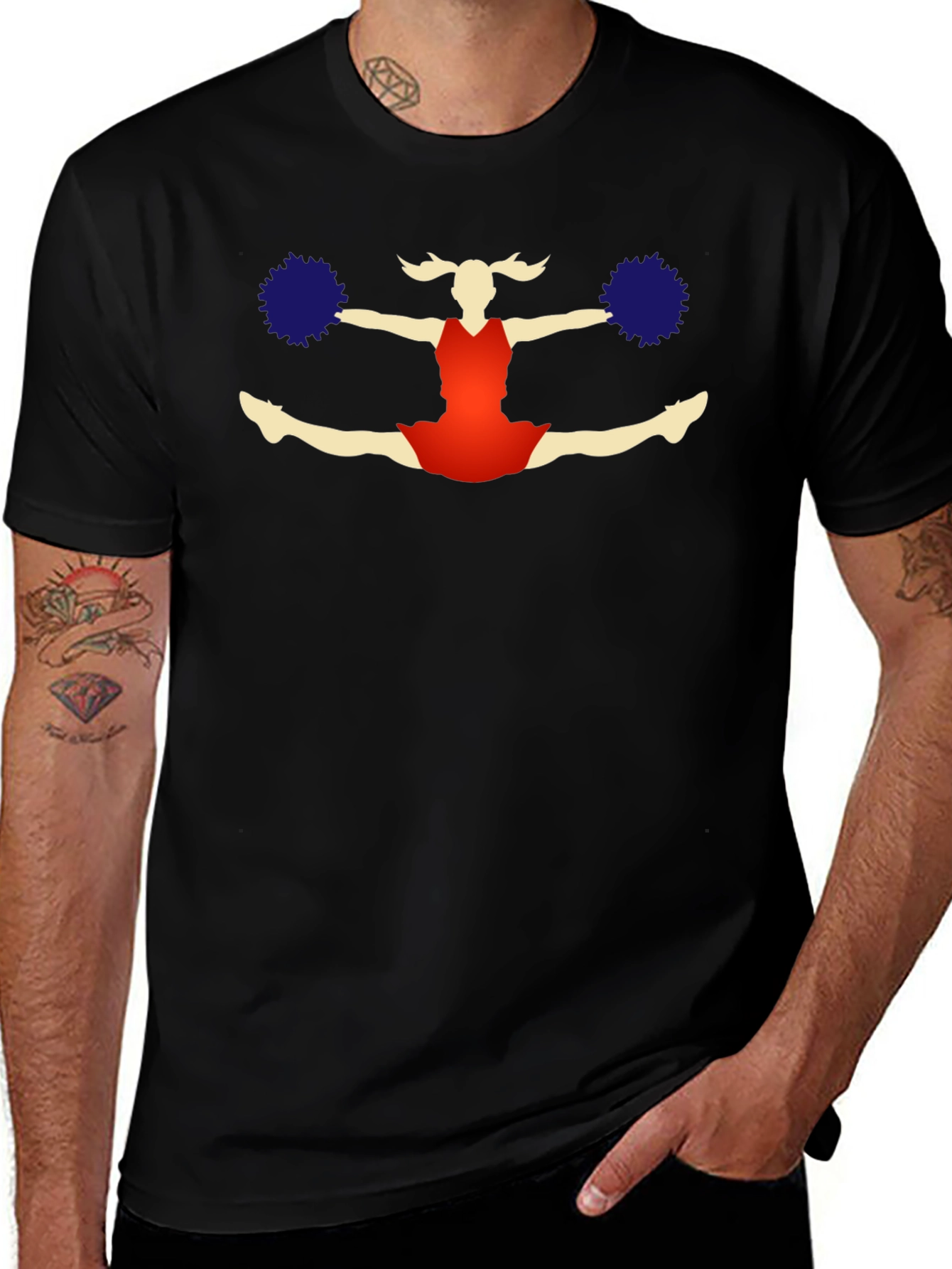 Cheerleader Graphic T-Shirt - Black Cotton Tee