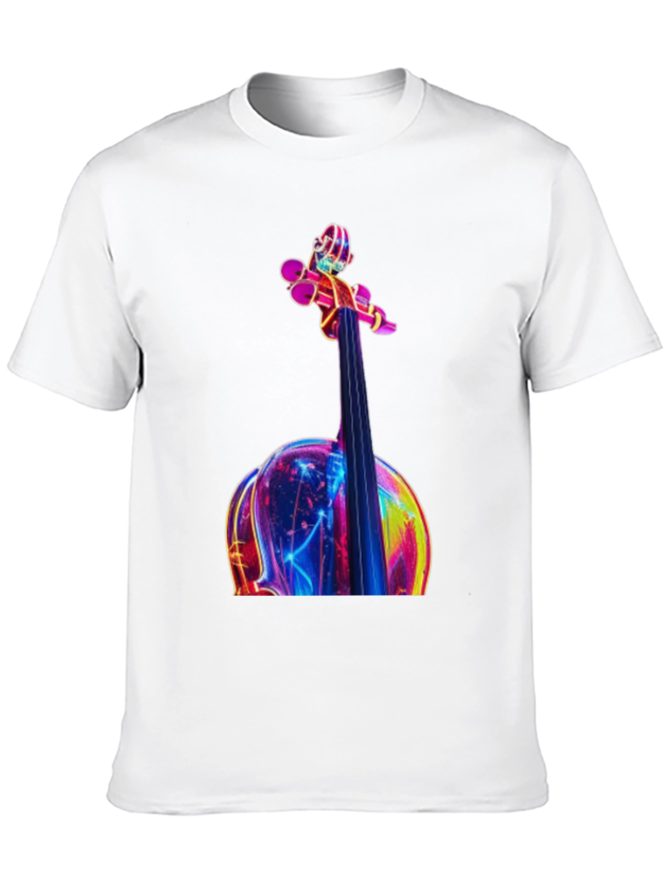 Neon Violin Graphic Tee - Black Casual T-Shirt