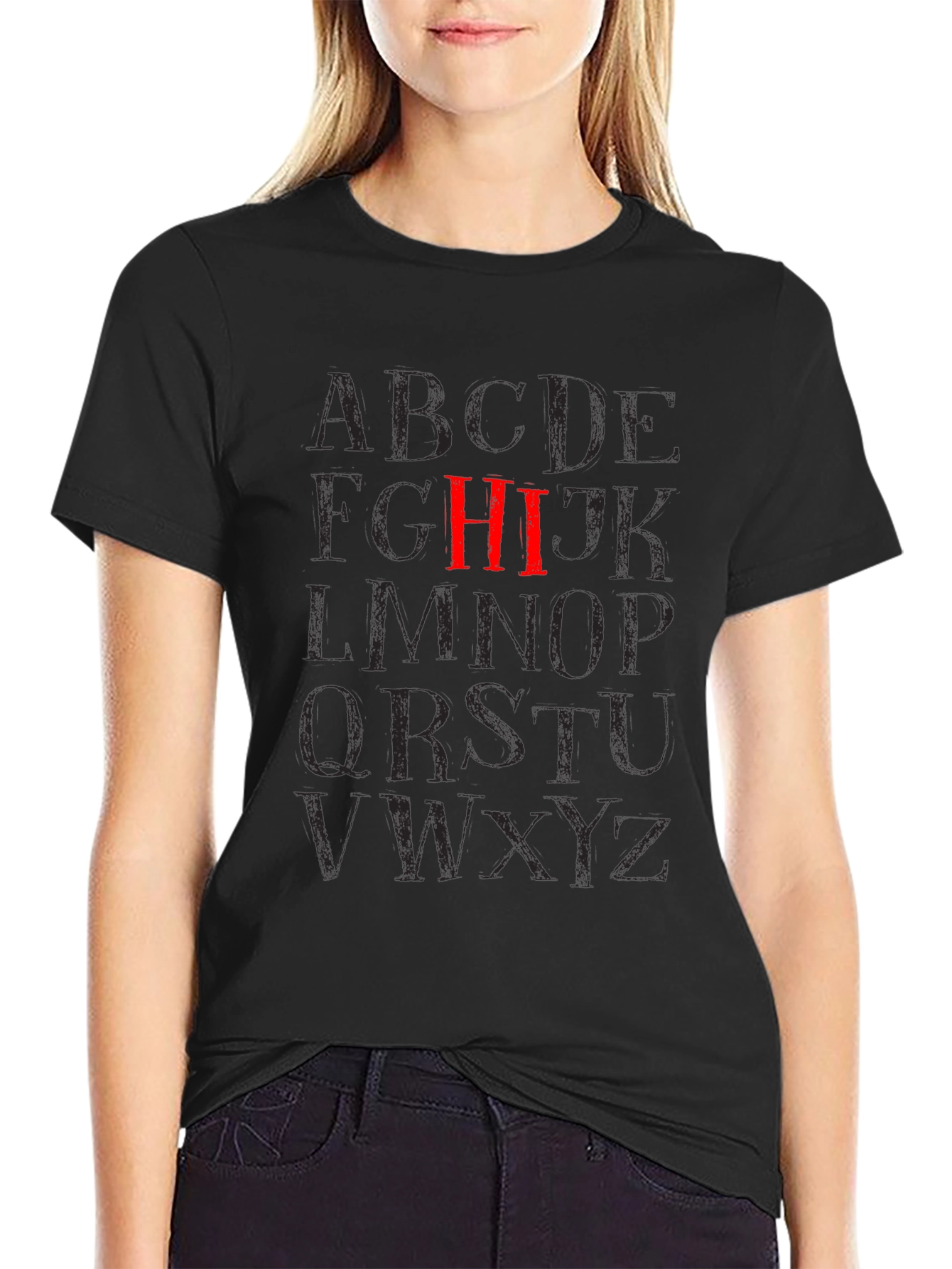 Alphabet HI Black Graphic T-Shirt
