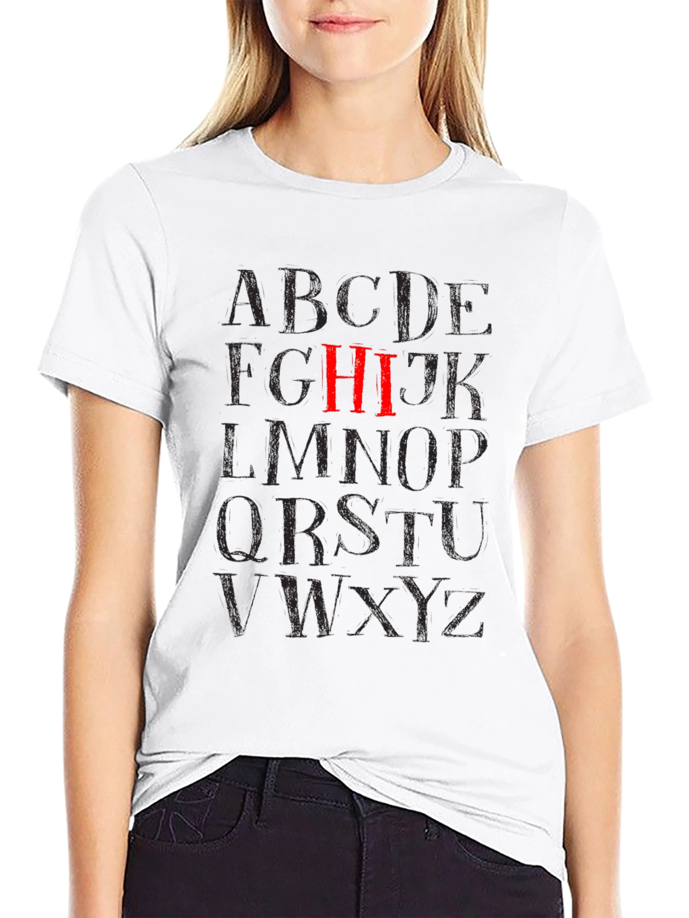 Alphabet HI Black Graphic T-Shirt