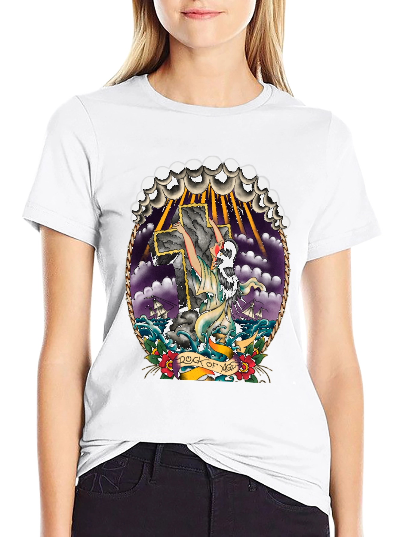 Rock of Ages Graphic Tee - Classic Tattoo Style