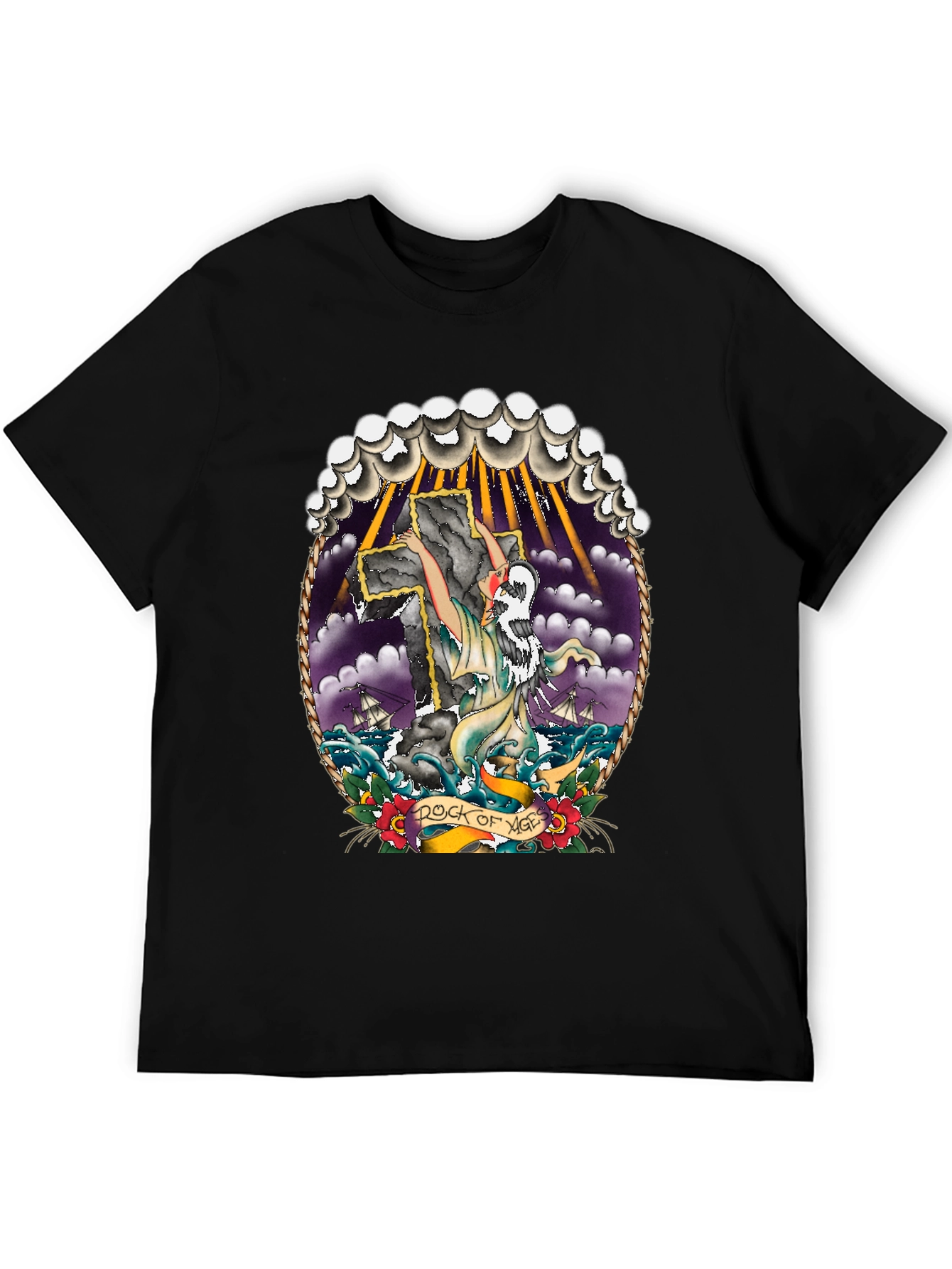 Rock of Ages Graphic Tee - Classic Tattoo Style