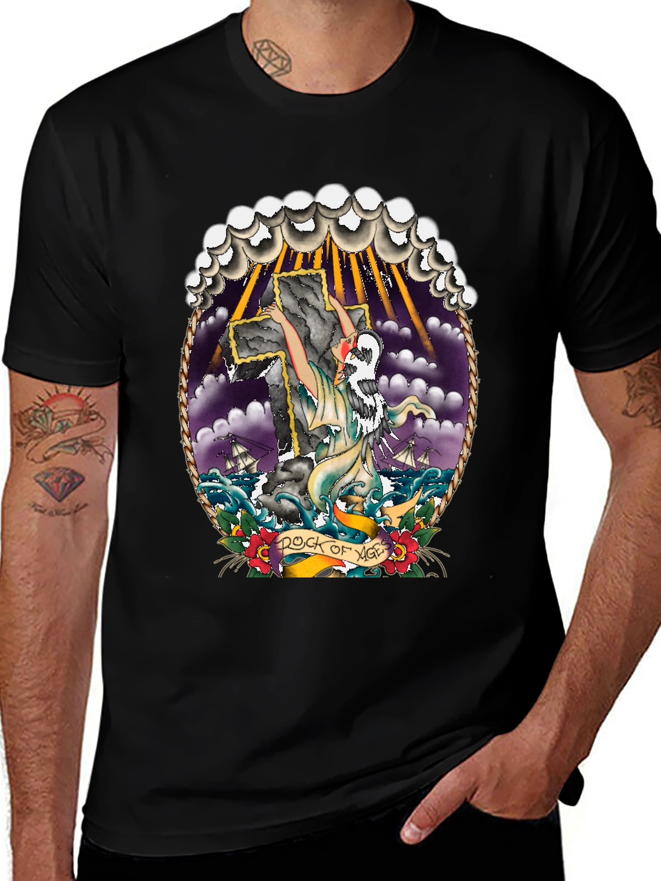 Rock of Ages Graphic Tee - Classic Tattoo Style