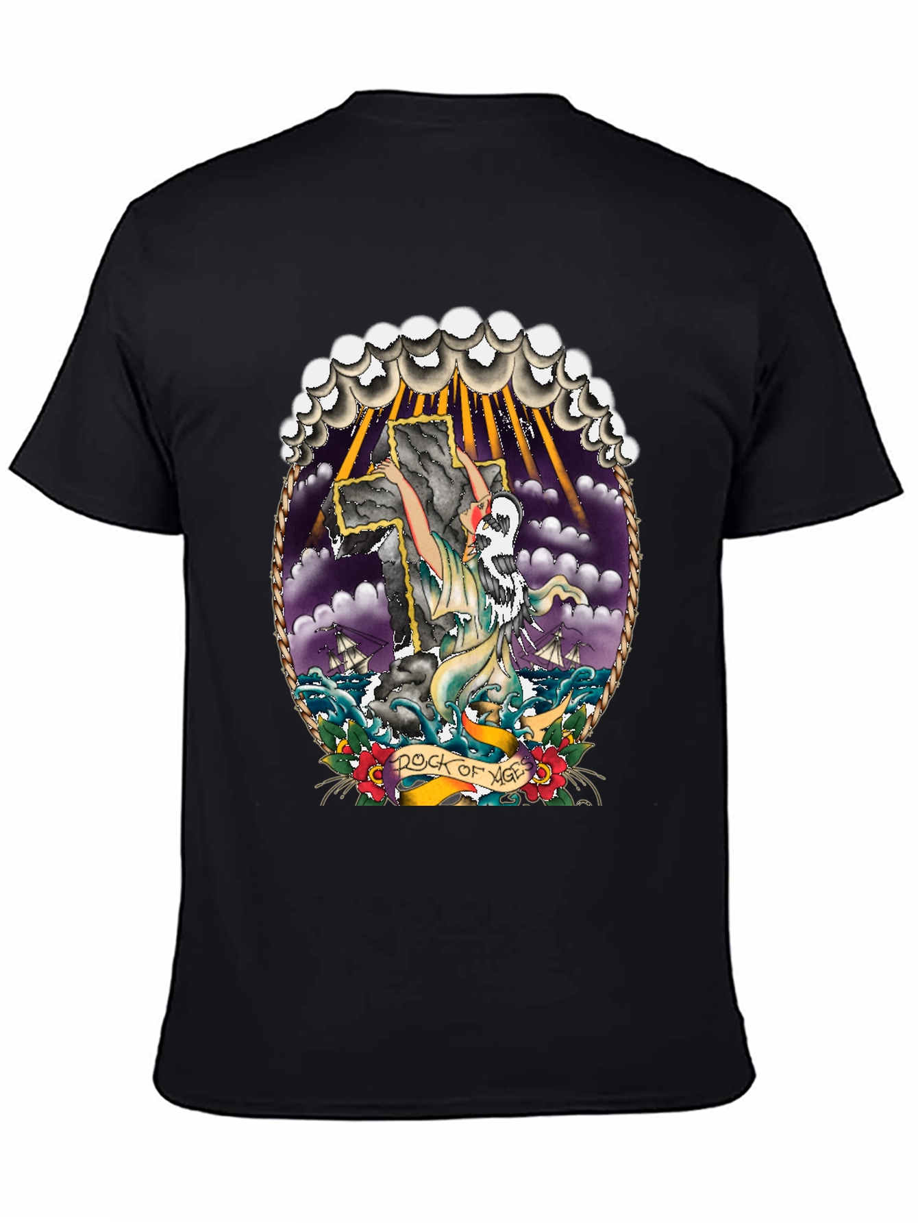 Rock of Ages Graphic Tee - Classic Tattoo Style