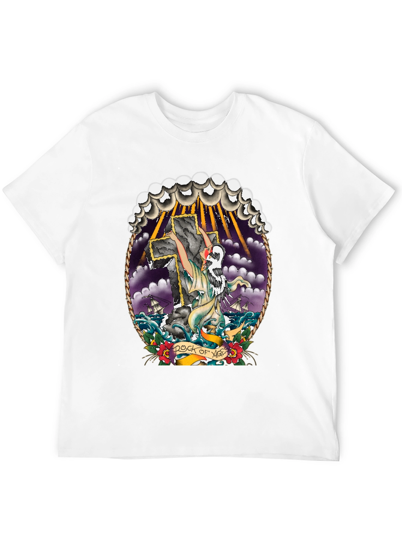 Rock of Ages Graphic Tee - Classic Tattoo Style