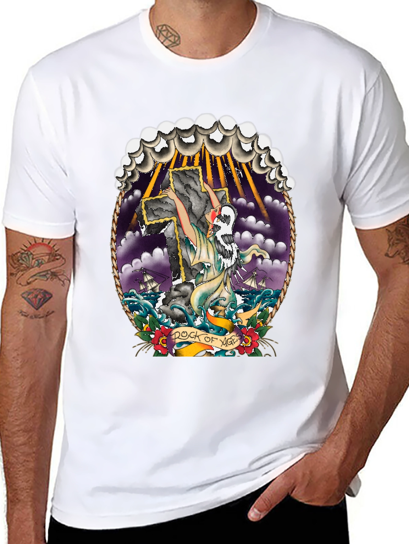 Rock of Ages Graphic Tee - Classic Tattoo Style