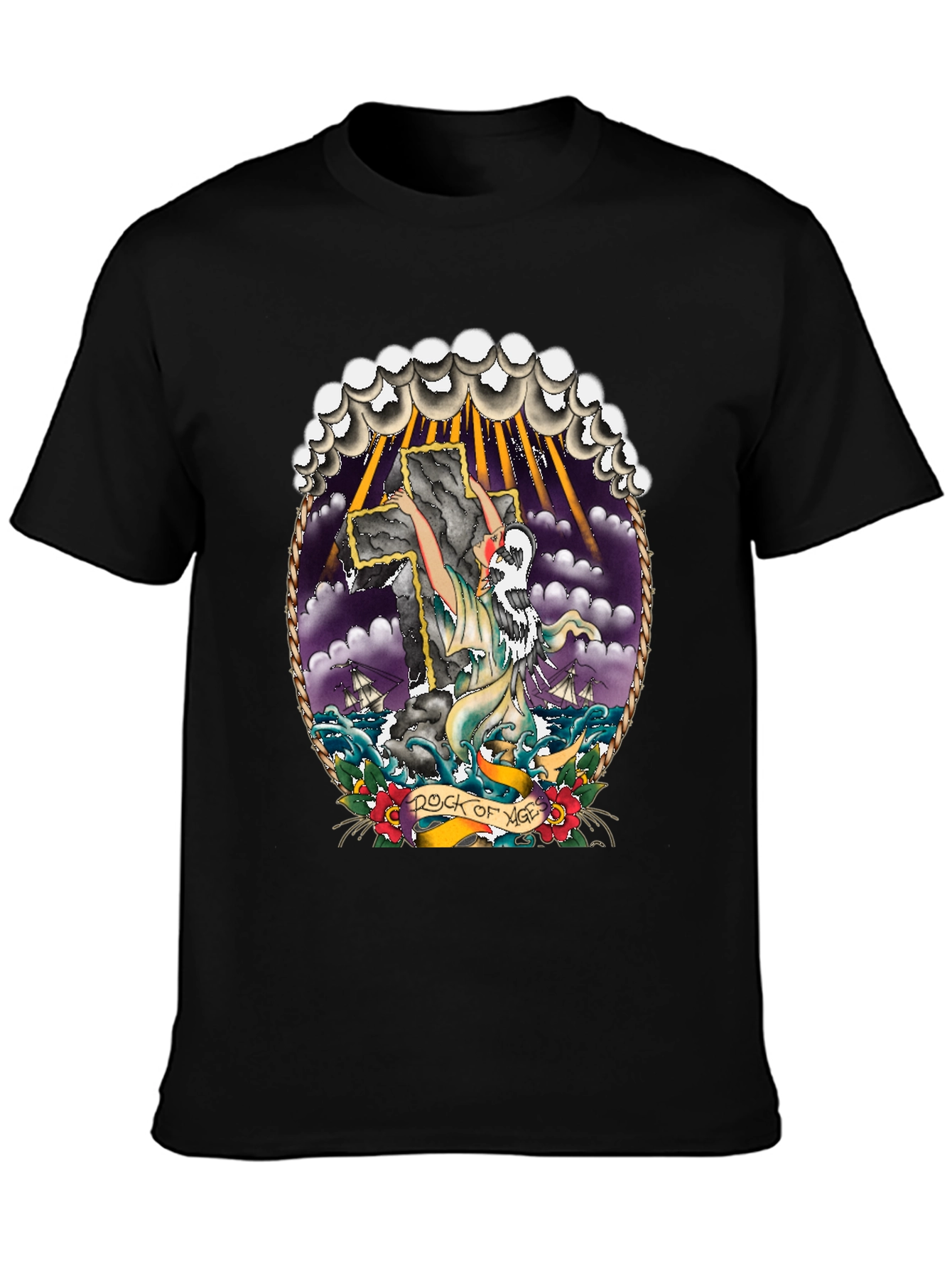 Rock of Ages Graphic Tee - Classic Tattoo Style