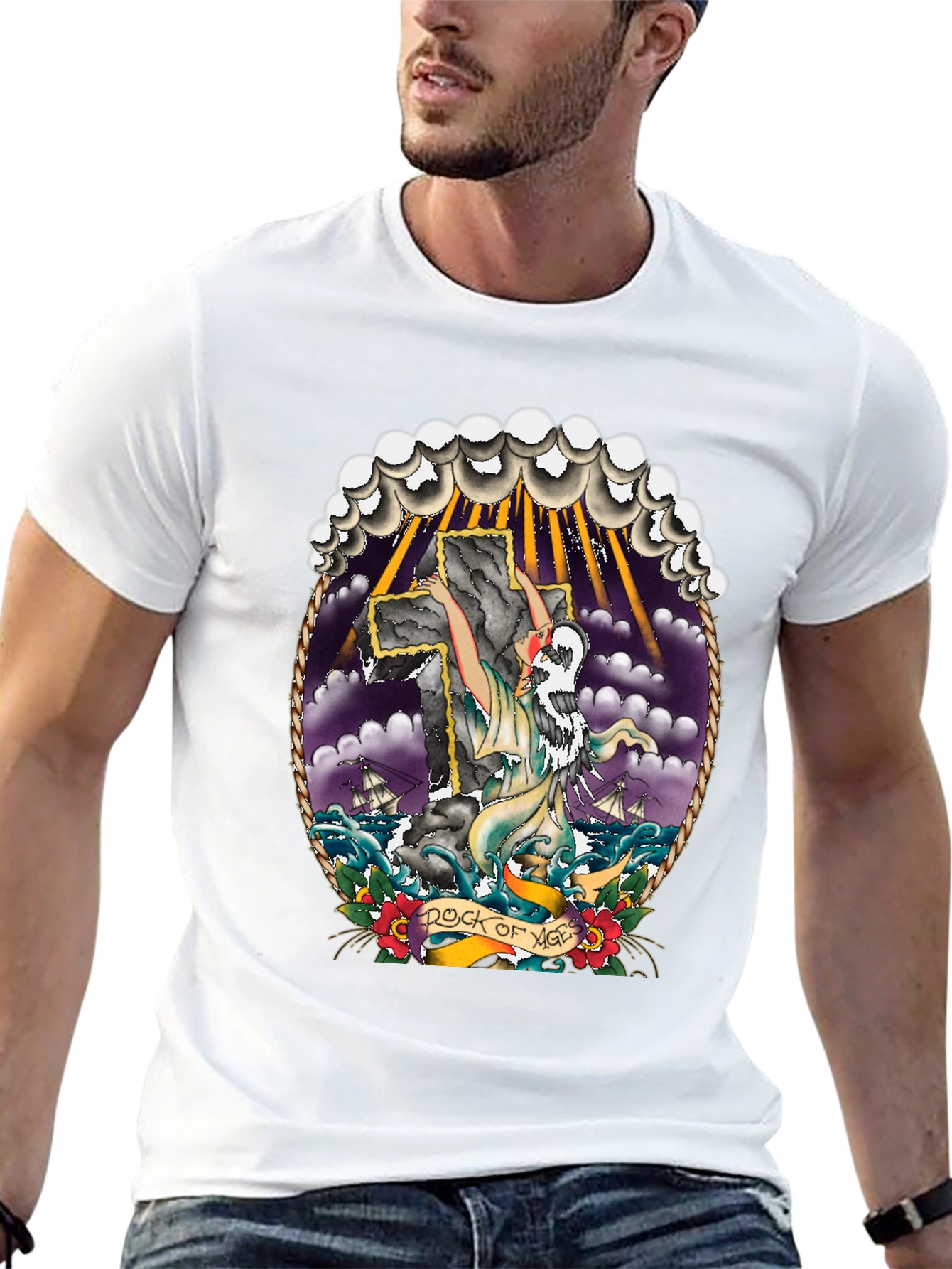 Rock of Ages Graphic Tee - Classic Tattoo Style