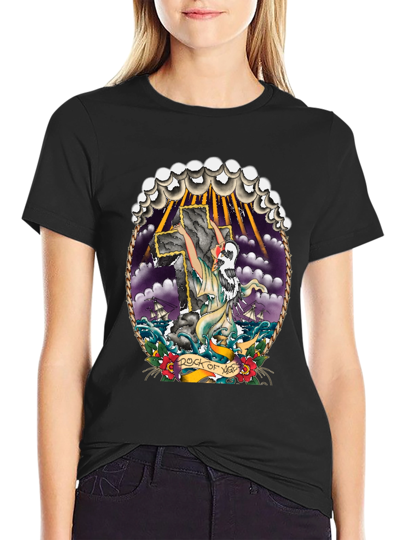 Rock of Ages Graphic Tee - Classic Tattoo Style