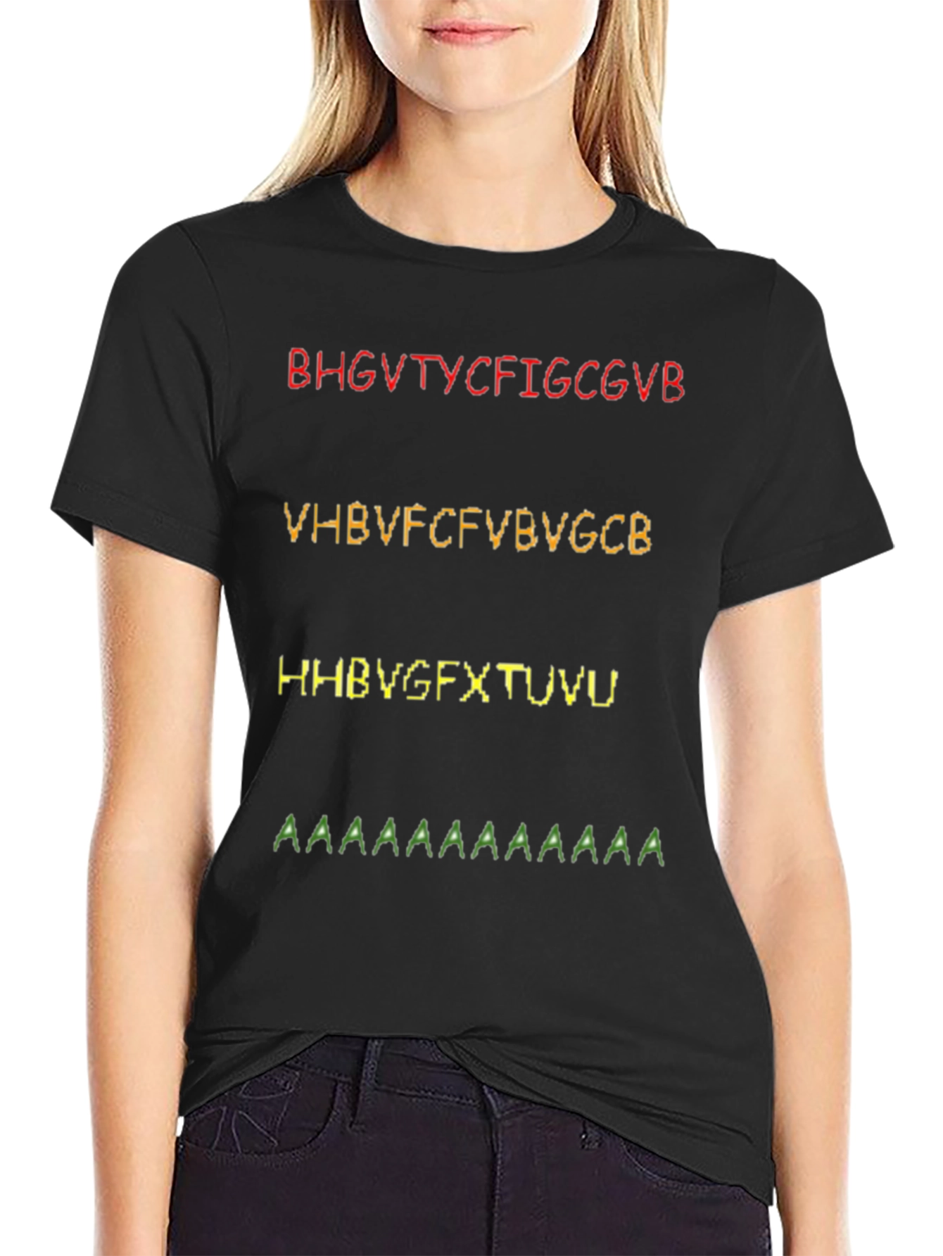 Abstract Letter Print Crew Neck Short Sleeve T-Shirt