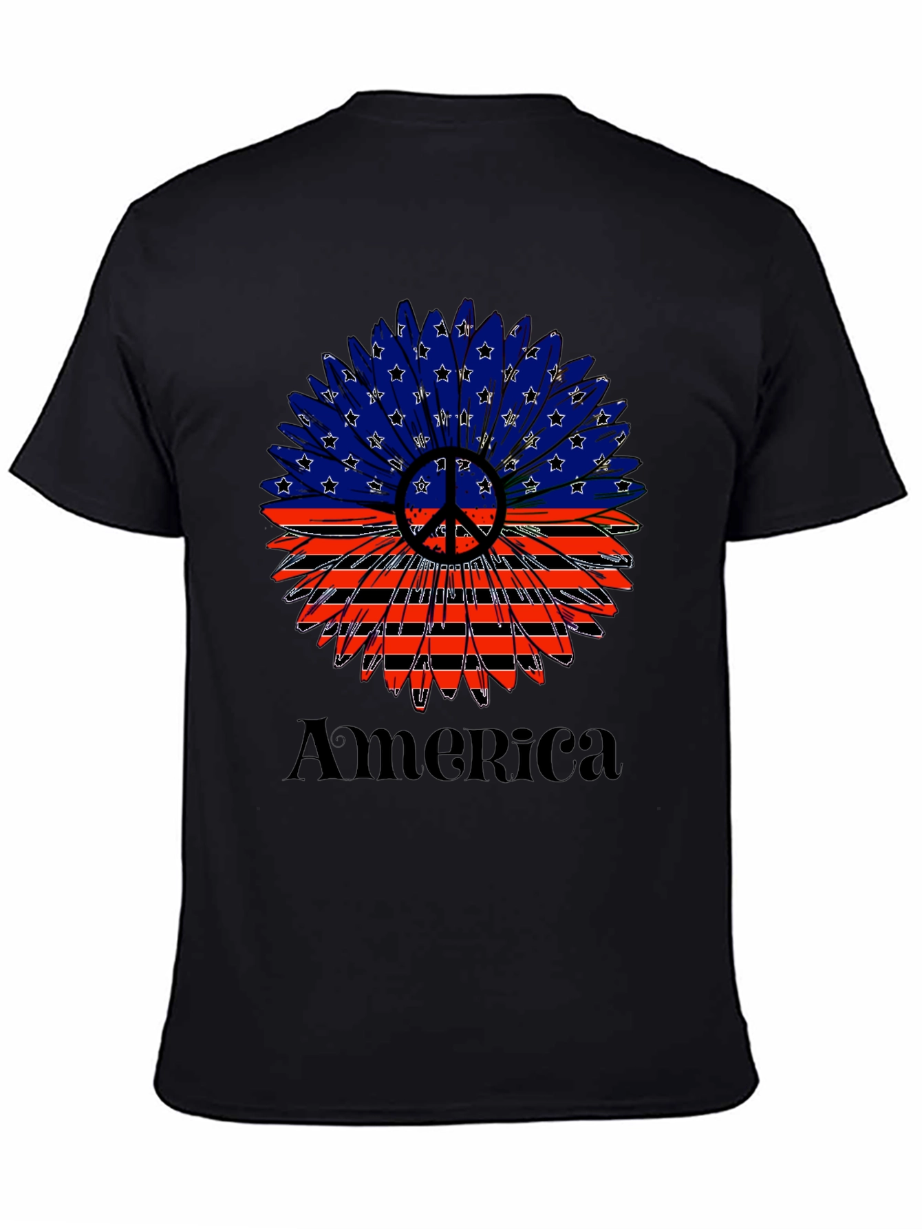 Patriotic America Peace Sign Sunflower Graphic T-Shirt