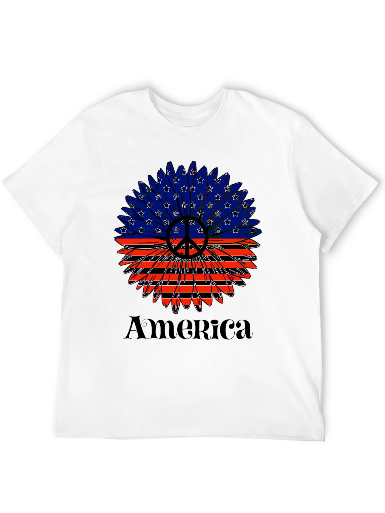 Patriotic America Peace Sign Sunflower Graphic T-Shirt