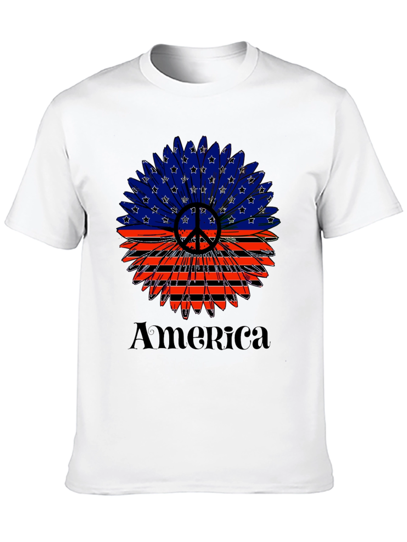 Patriotic America Peace Sign Sunflower Graphic T-Shirt
