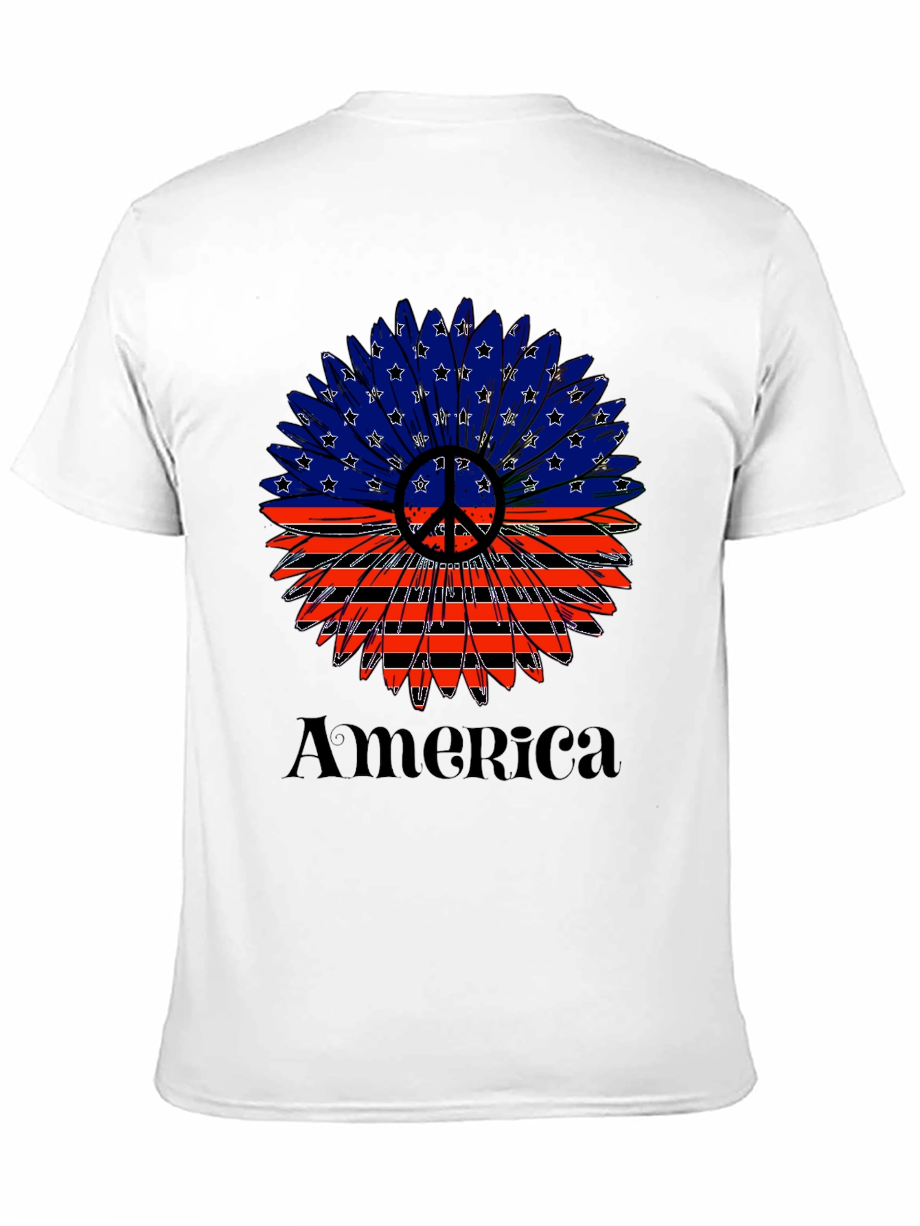 Patriotic America Peace Sign Sunflower Graphic T-Shirt