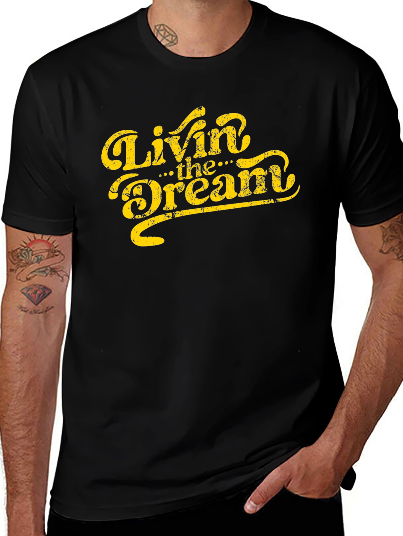 Livin the Dream Graphic Tee - Black Cotton T-Shirt